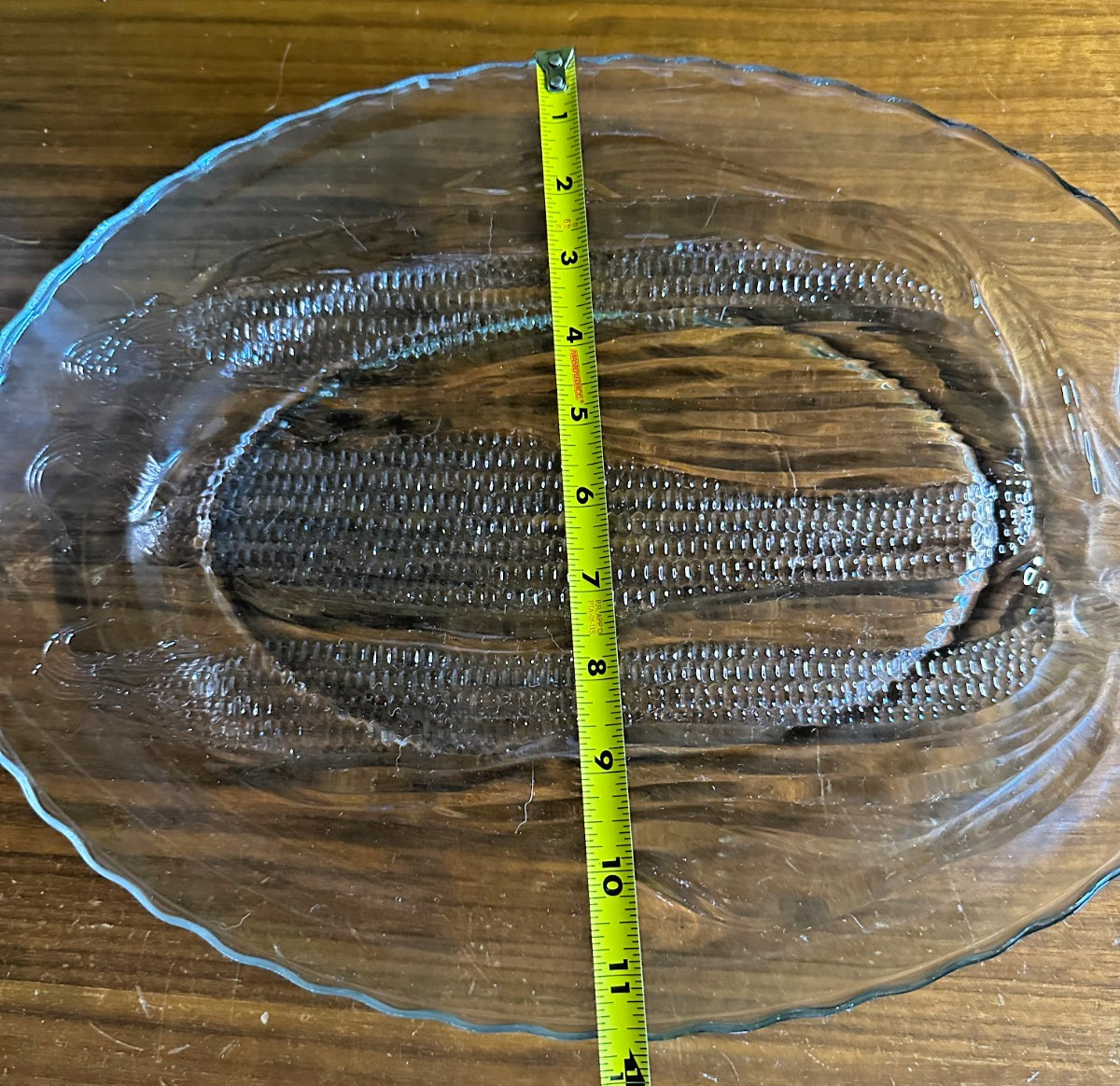 Vintage Clear Glass Serving Platter Embossed Corn Pattern With Scalloped Rims
