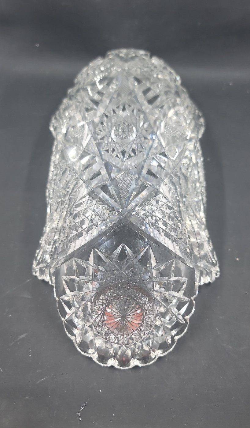 Antique American Brilliant Cut Glass Bowl Hobstar Sawtooth Crystal Centerpiece