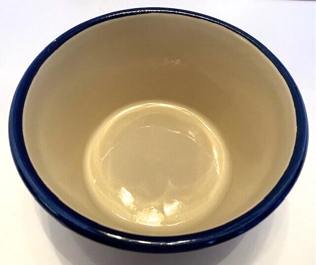 Vintage Blue Rim/Beige Blue Floral 6 Inch-(D) 3″ (H) Country Bowl/Crock/Planter