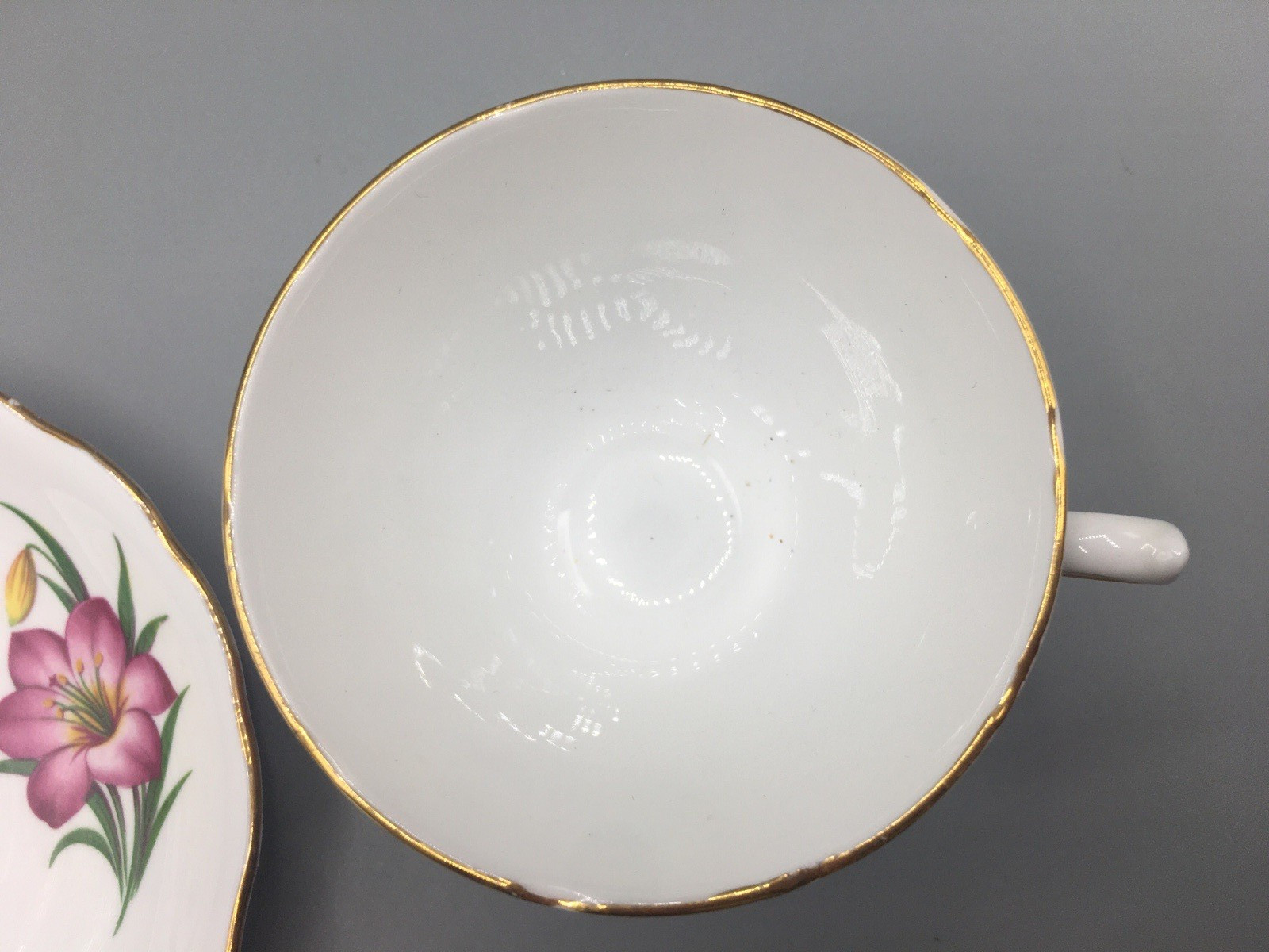 Royal Vale Bone China Lilly’s Yellow & Red Floral Teacup & Saucer Vintage