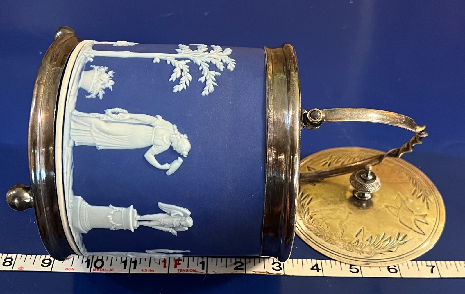 WEDGWOOD Dark Blue Jasperware Lidded Biscuit Barrel