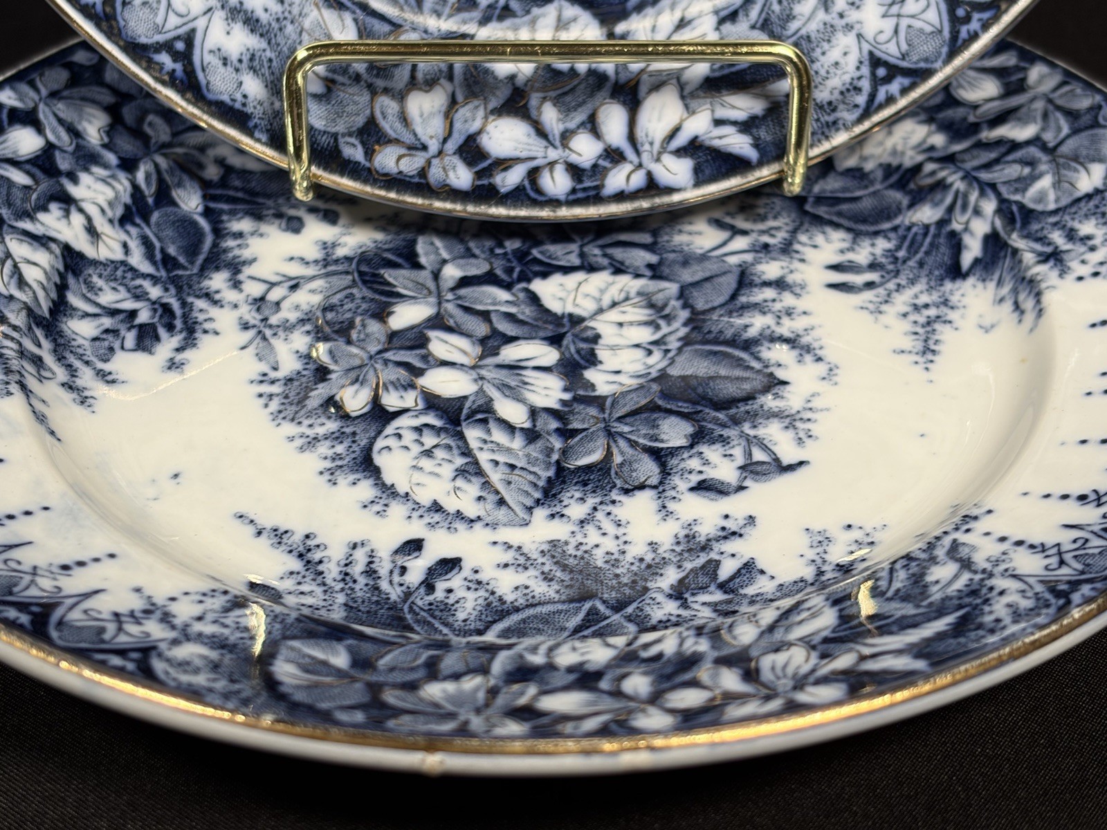 2 Antique Rare K G Keller Guerin Luneville France VILOETTE Flow Blue 7” Plates