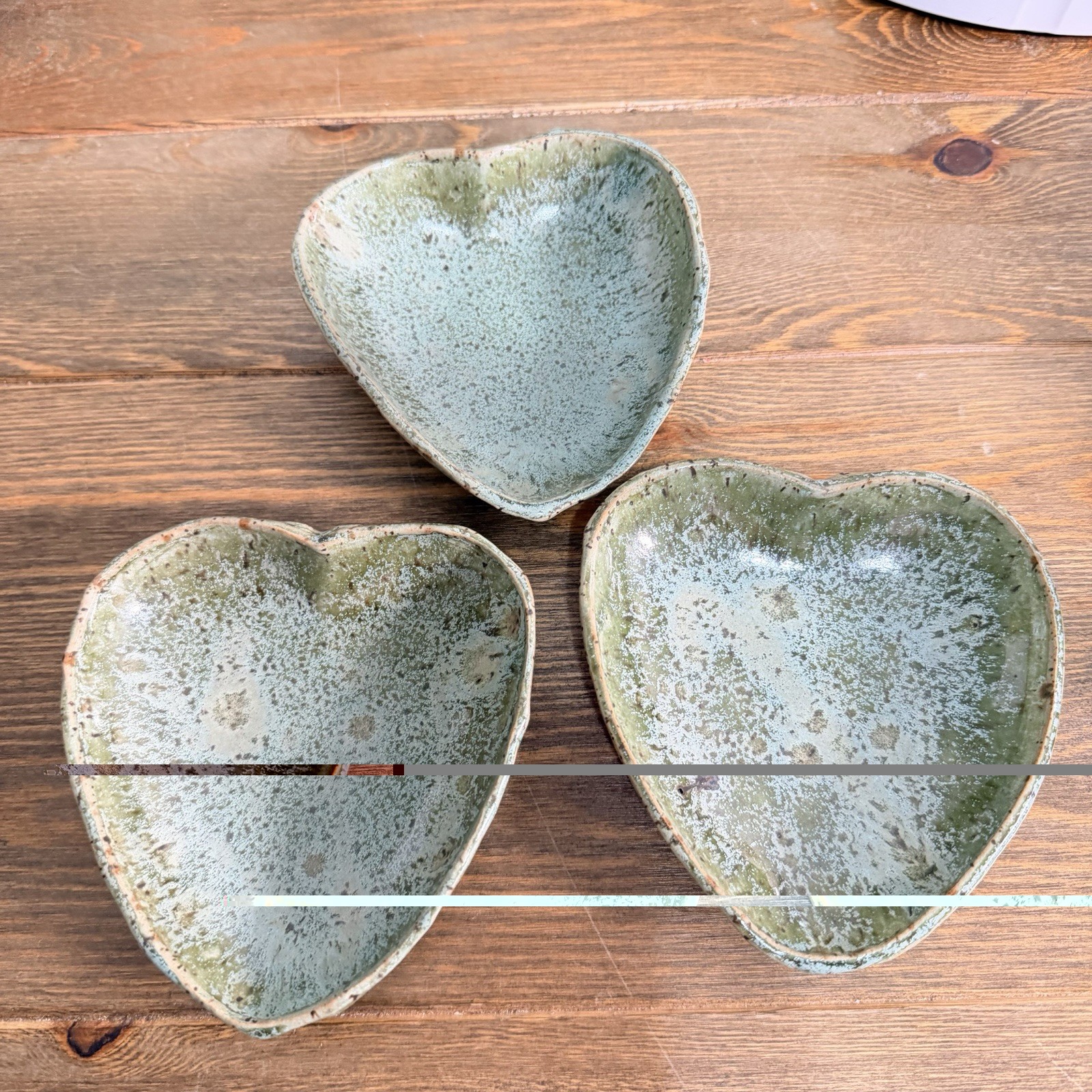 Ceramic Studio Art Pottery Glazed Heart Leaf Print Trinket Dish Tray Signed 3