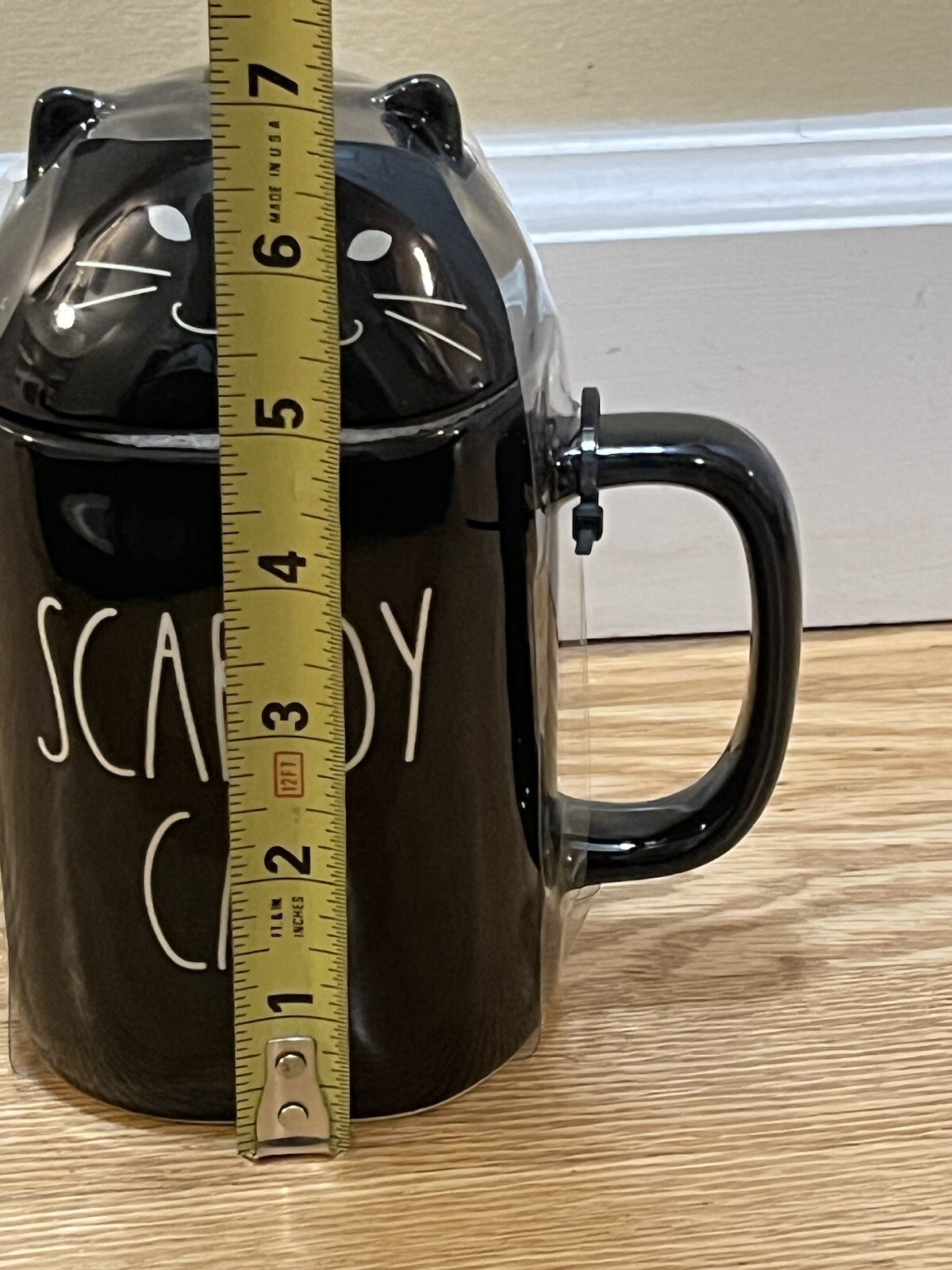 Rae Dunn by Magenta “Scaredy Cat” Black Mug w Cat Topper Brand New Halloween