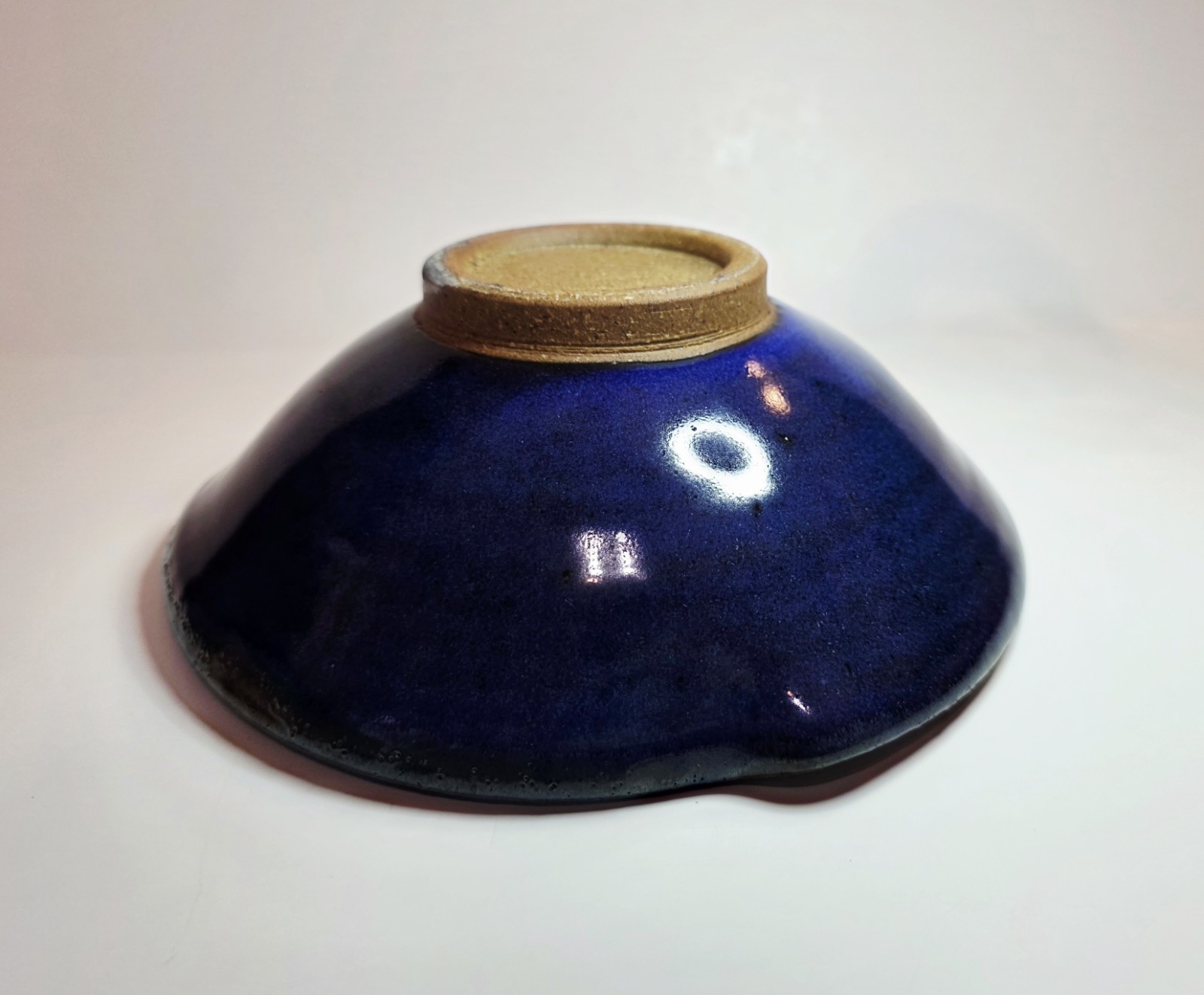 Dock 6 Pottery Blue 7.6″ Pinched Rim Stoneware Bowl w/Fused Crackle Glass Bottom