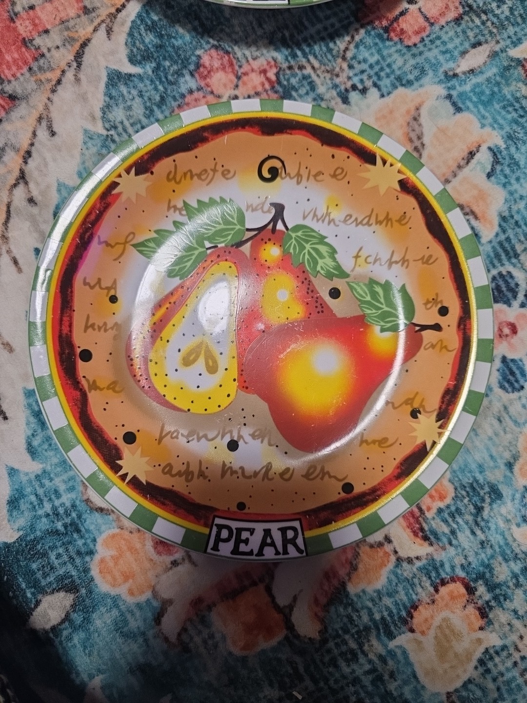 Set of 4 Salad/Dessert Plates 8″ Market Graphics,APPLE, LEMON, PEAR and PLUM