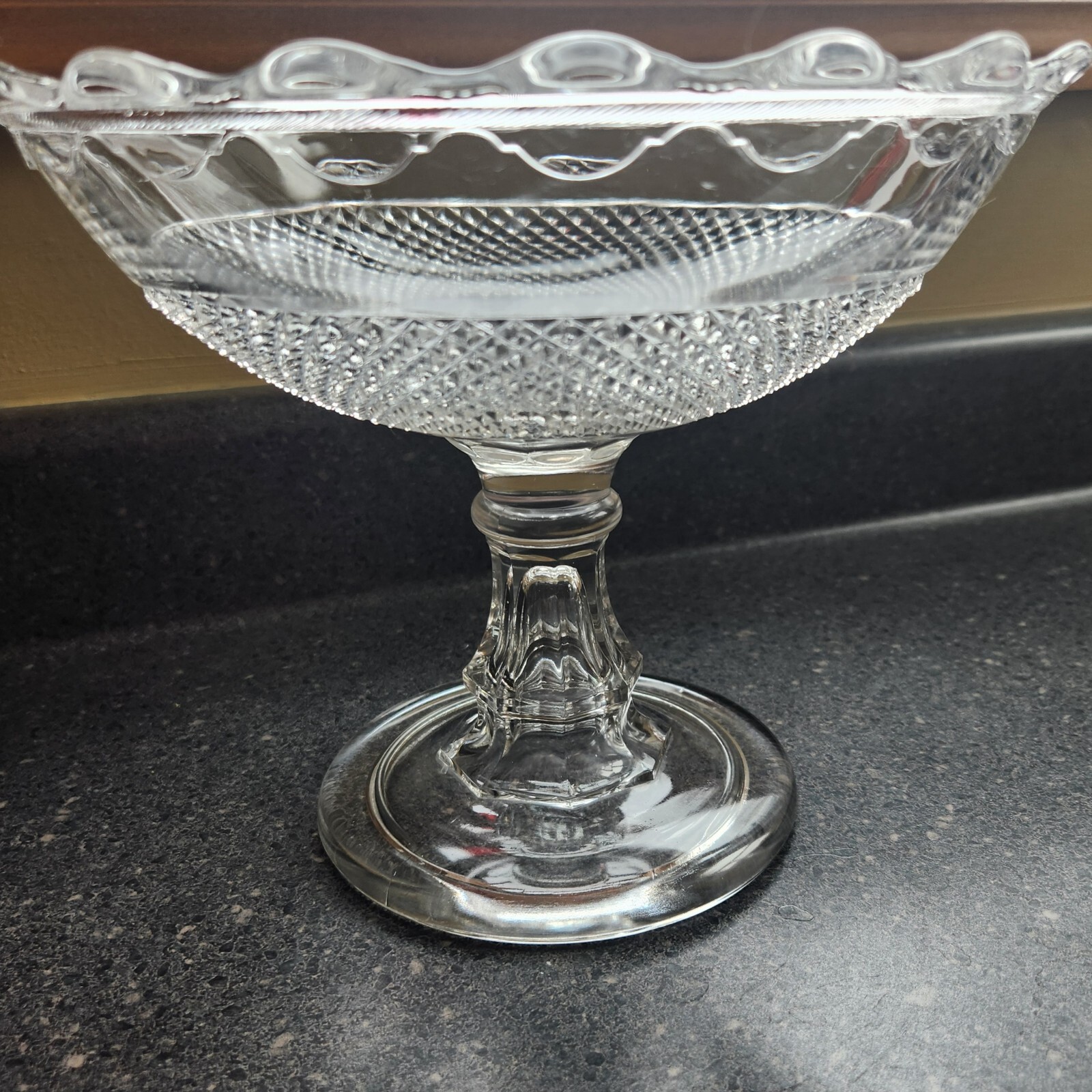 1870s Central Glass Co #439 Diamond Point Footed Glass Compote Comport With Lid