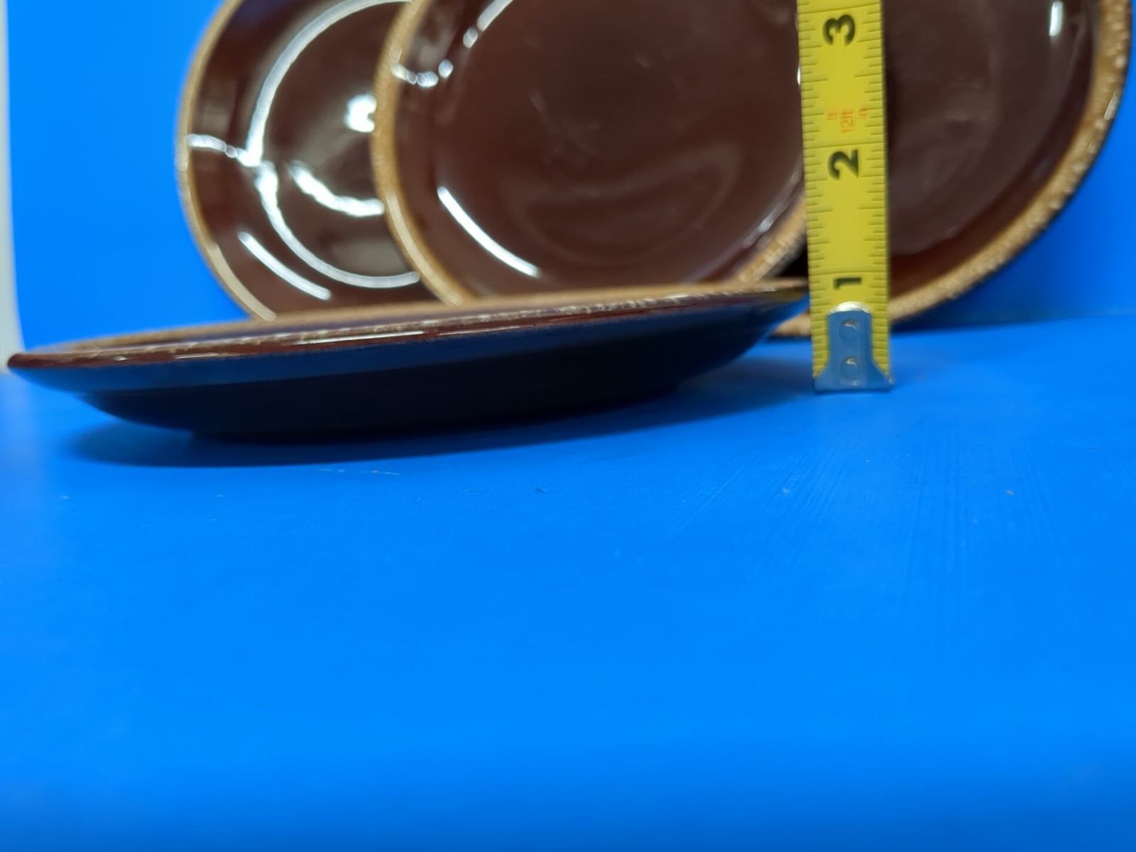 (4) USA Mid Century Modern Vintage Brown Drip Glazed 7.5″ Pottery Plates USA