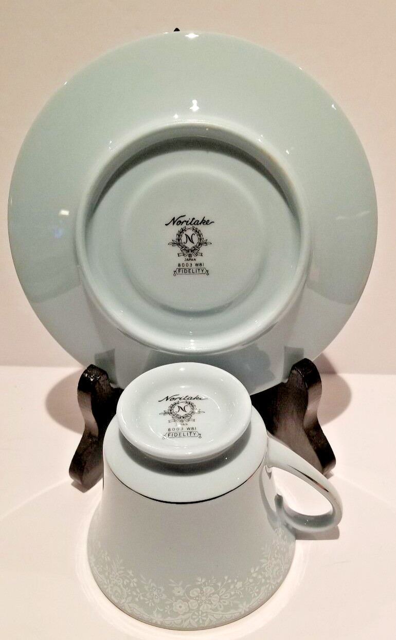 Noritake Fidelity Cup & Saucer Blue White Flowers Platinum Trim