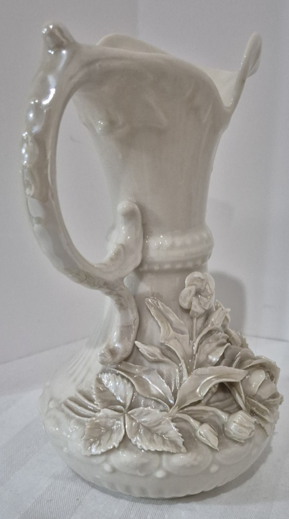 Vintage Belleek Aberdeen Pitcher Applied Flowers Ireland Green Mark