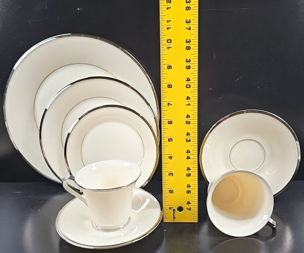 4) Lenox Solitaire 5 Pc Place Setting Vintage Elegant Platinum Dining Dishes Lot