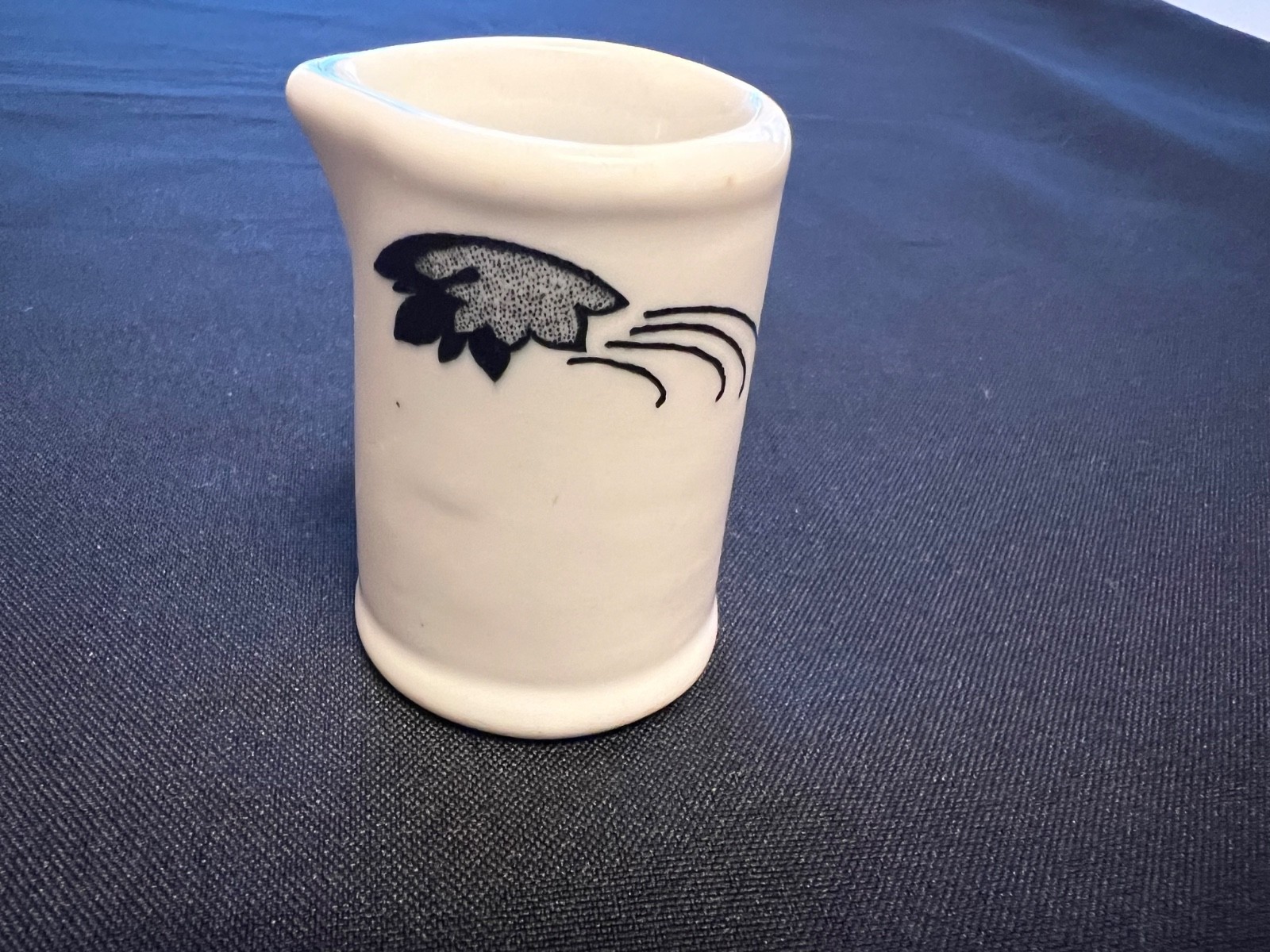 Mini Individual Restaurant Ware Diner Creamer w/ Black Feather? Leaf? Decoration