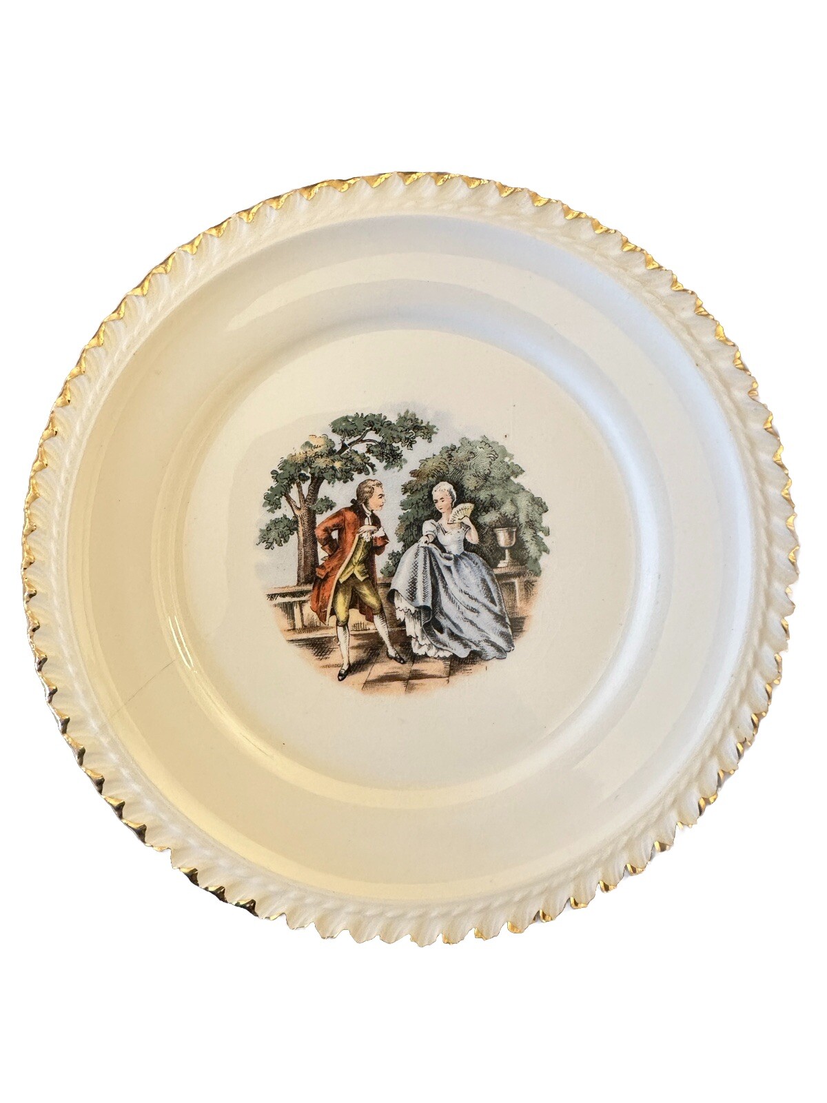 Harker Pottery Company “Courting Couple” 22k gold trim, Set Of 4 Dessert Plates