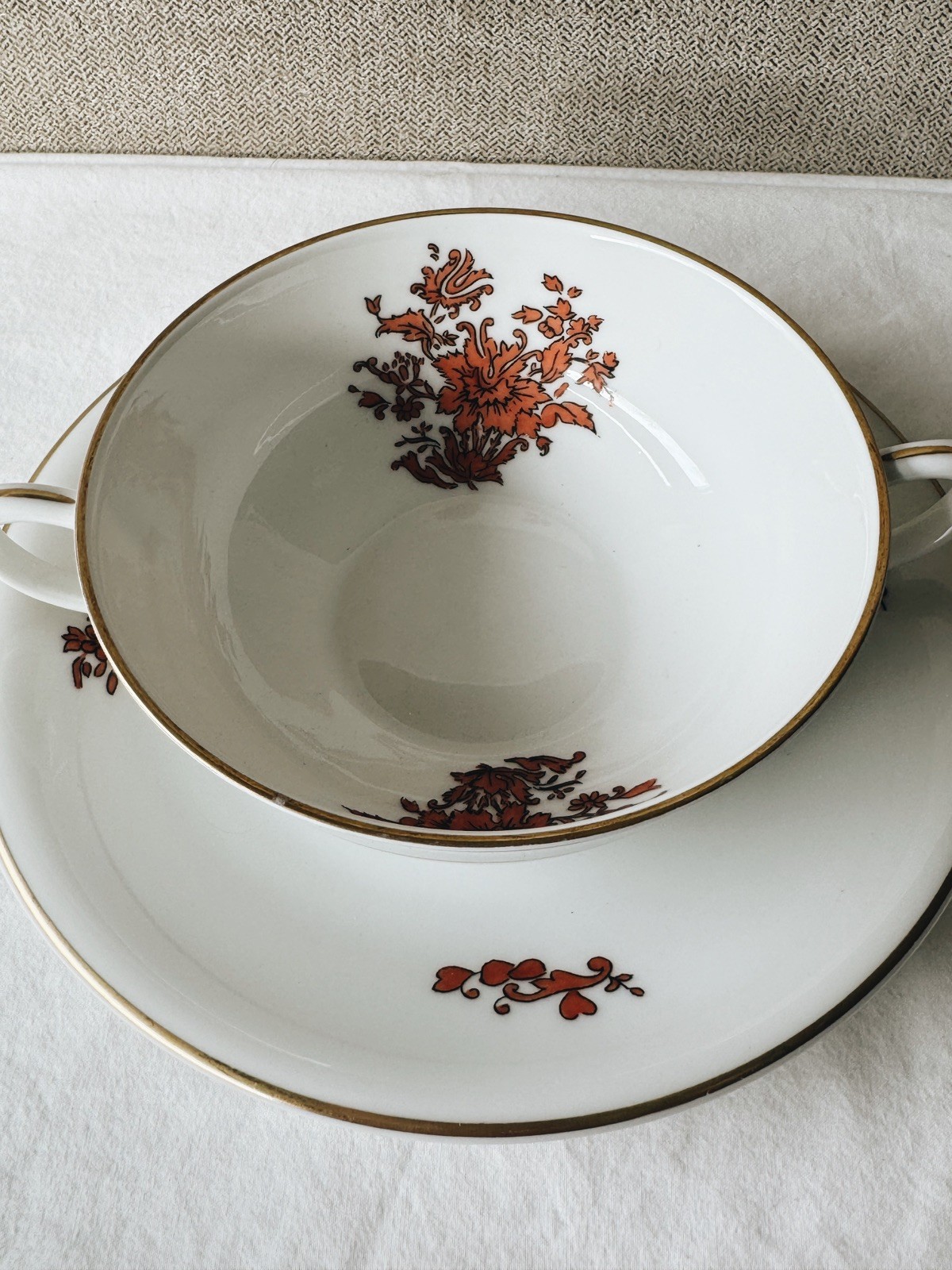 Vintage Vista Alegre “Teresa” Rust Footed Cup & Saucer Portugal, Set of THREE