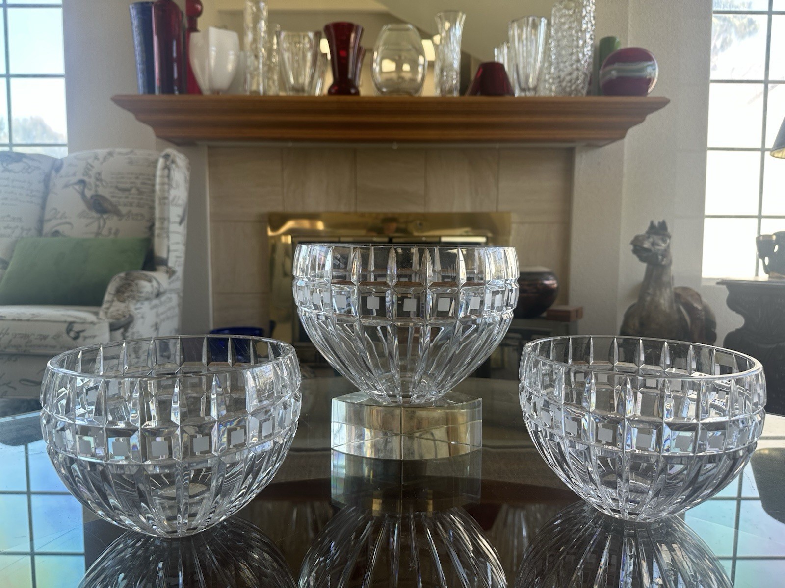 VTG Marquis by Waterford Quadrata Crystal Bowls Signed 3pc Centerpiece Poland