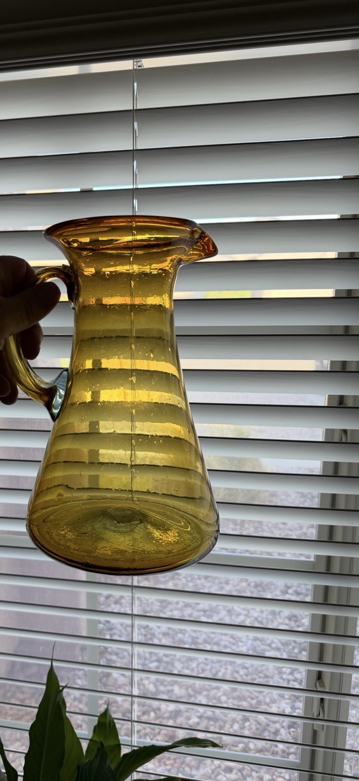 Vintage MCM Blenko Art Amber Glass Pitcher – Hand-Blown – Large Size 10 “