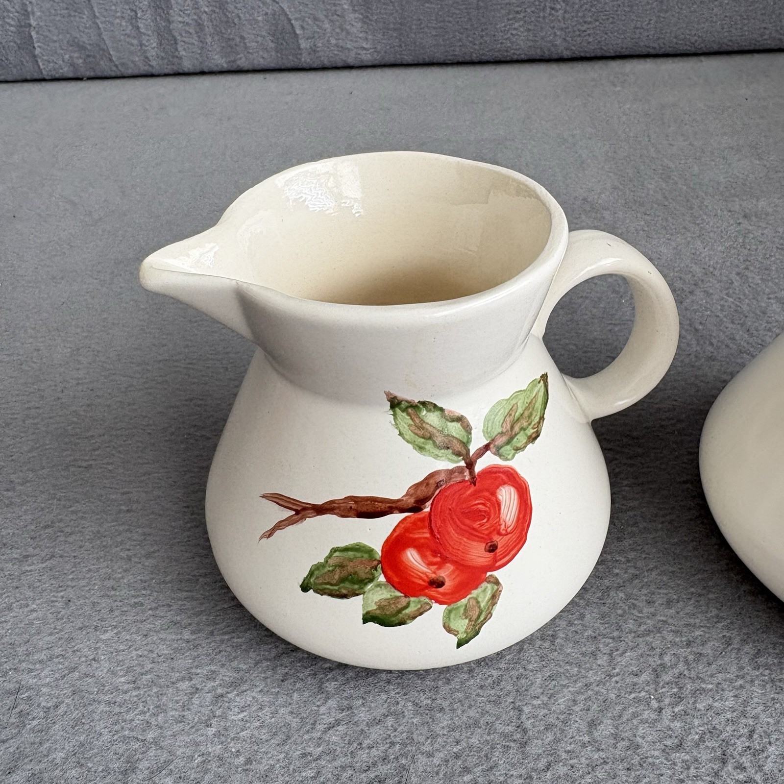 Apple Red Cream And Sugar Set Hand painted Vintage Dinnerware MCM Handmade