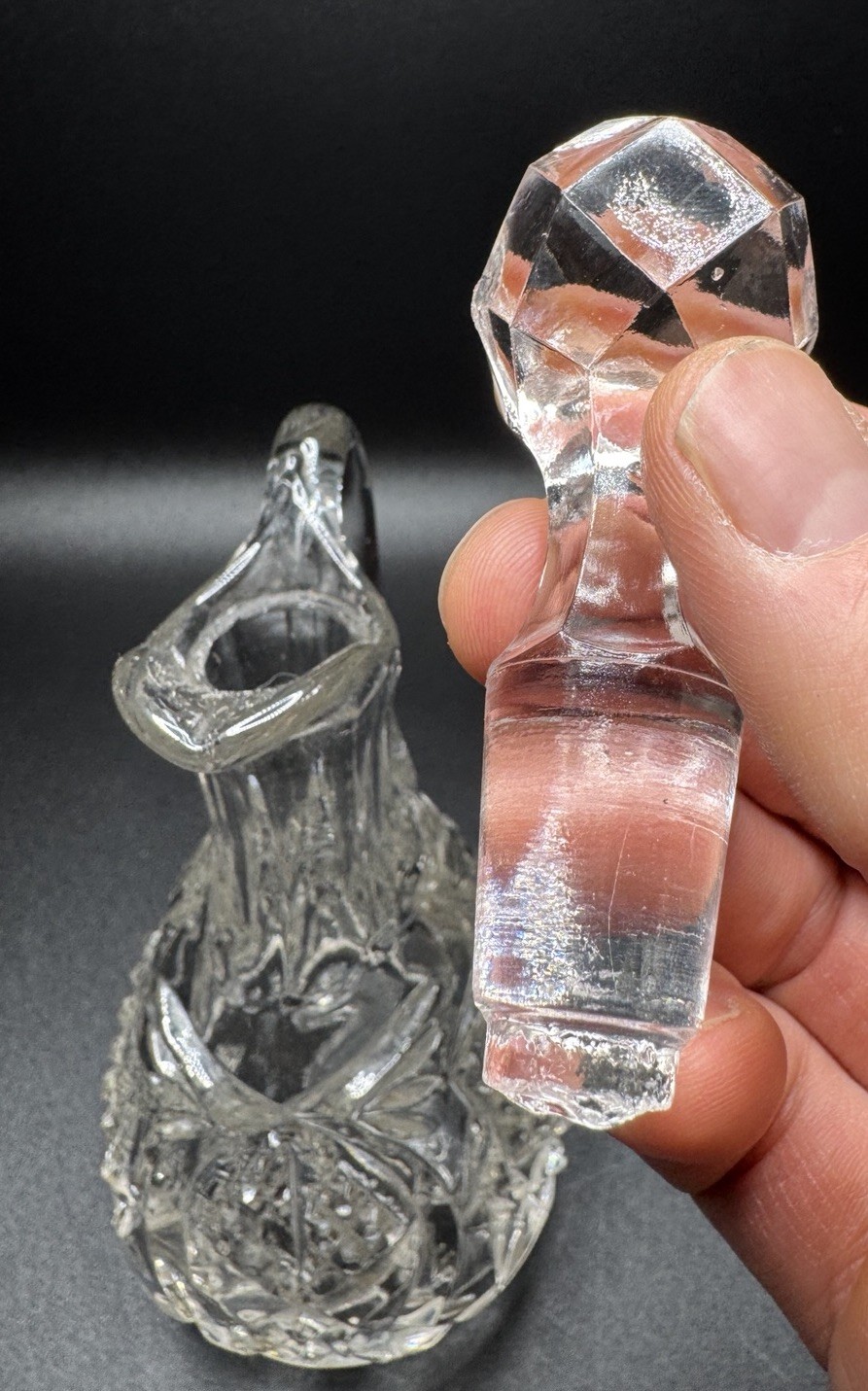 Antique New Martinsville No. 500 Wetzel Glass Cruet EAPG Manganese Glow 1905