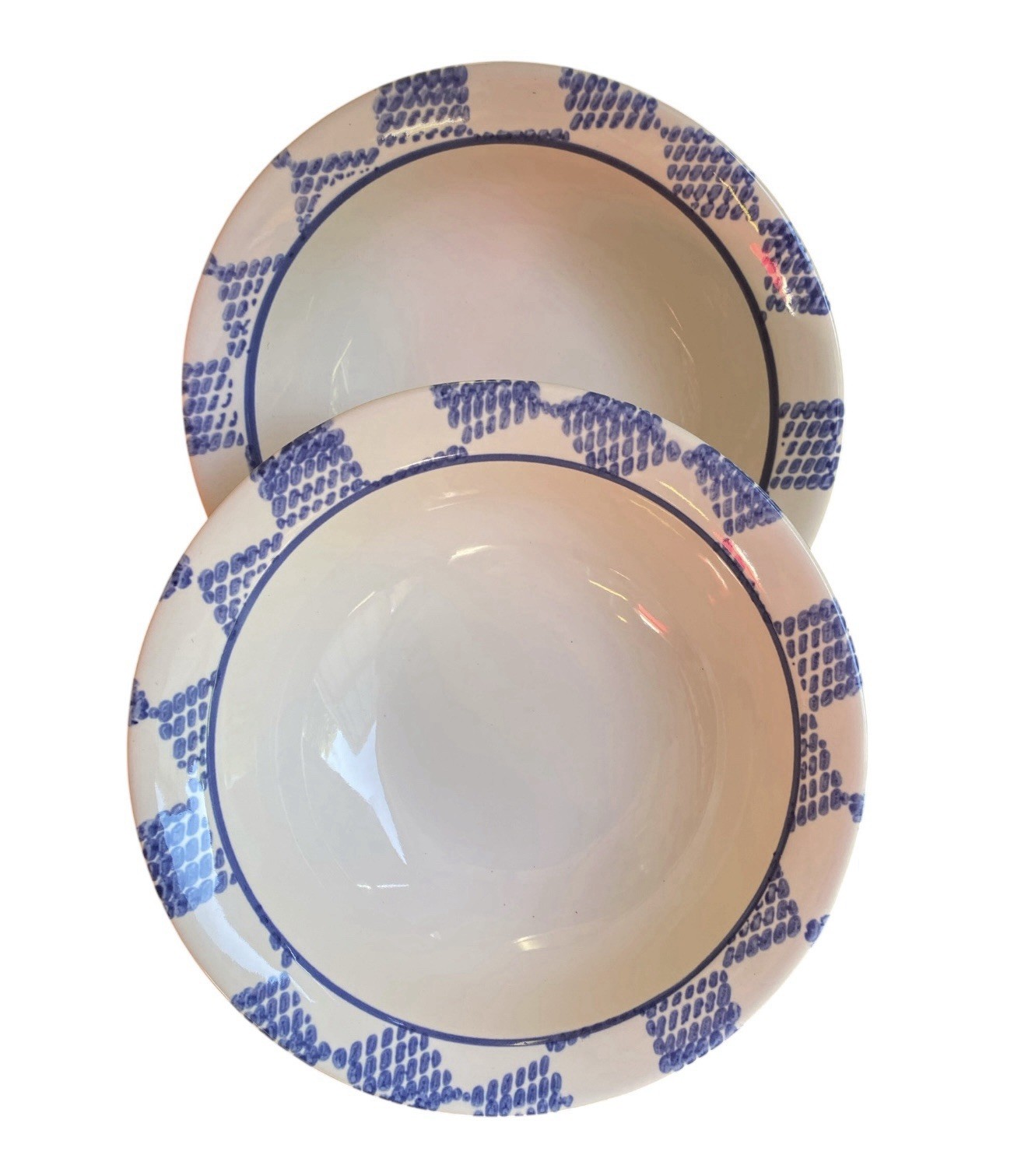 Vintage Pfaltzgraff PAIR Hopscotch Fruit Bowls 6.5” Set of 2 White Blue Gingham