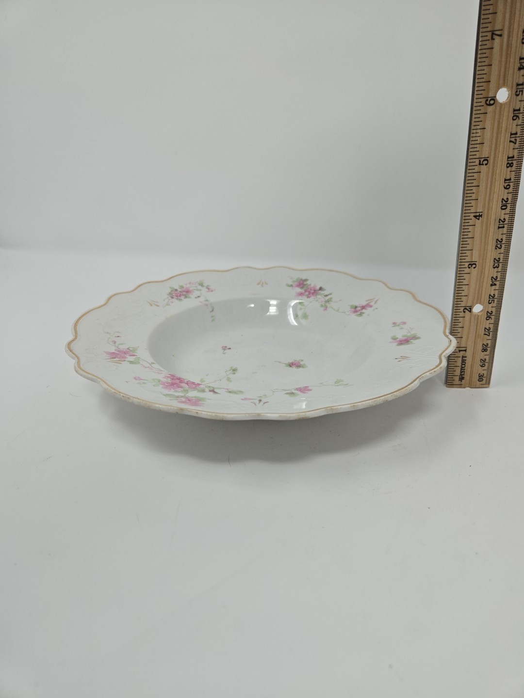 Antique W.H. GRINDLEY Cyril Pink Floral Scalloped Embossed Edge Bowl 8.5″ 1899