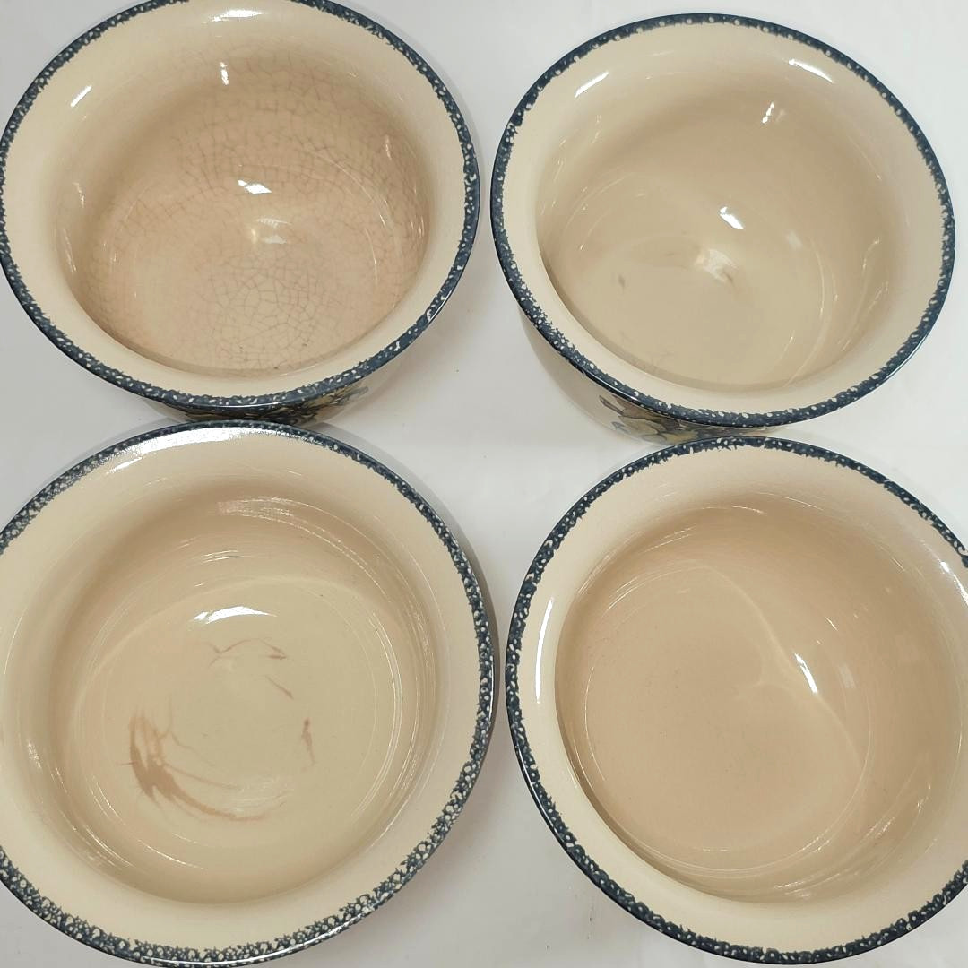 4 pc Set VTG Home & Garden Party Cereal Soup Bowls Lot Stoneware Country Fruit