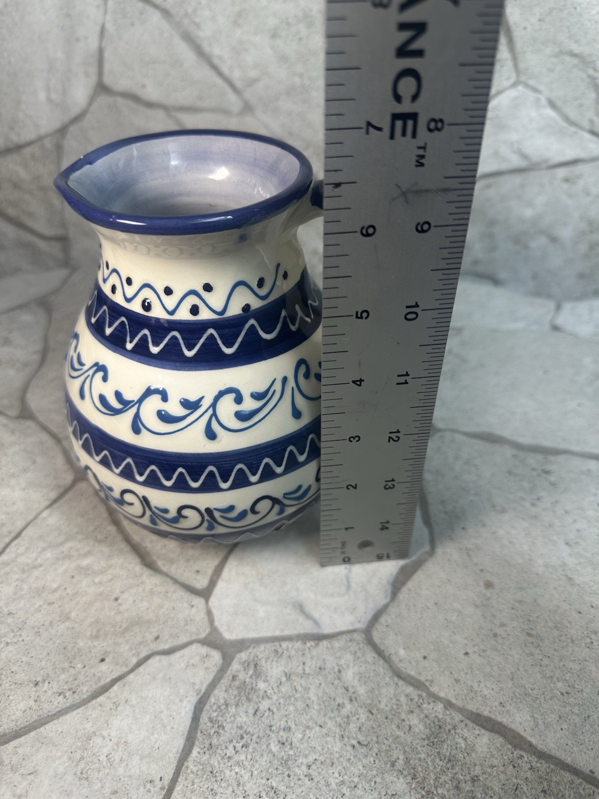Vintage Blue and White Ceramic Decorative vase with Handle, signed Pedraza Spain