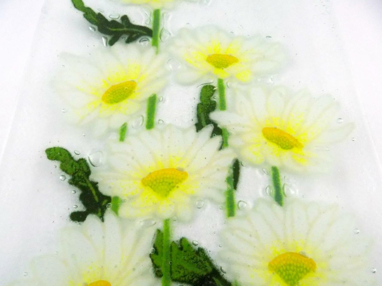 Peggy Karr Fused Art Glass Daisy Flower Rectangular Plate 13.75 Inch VERY GOOD