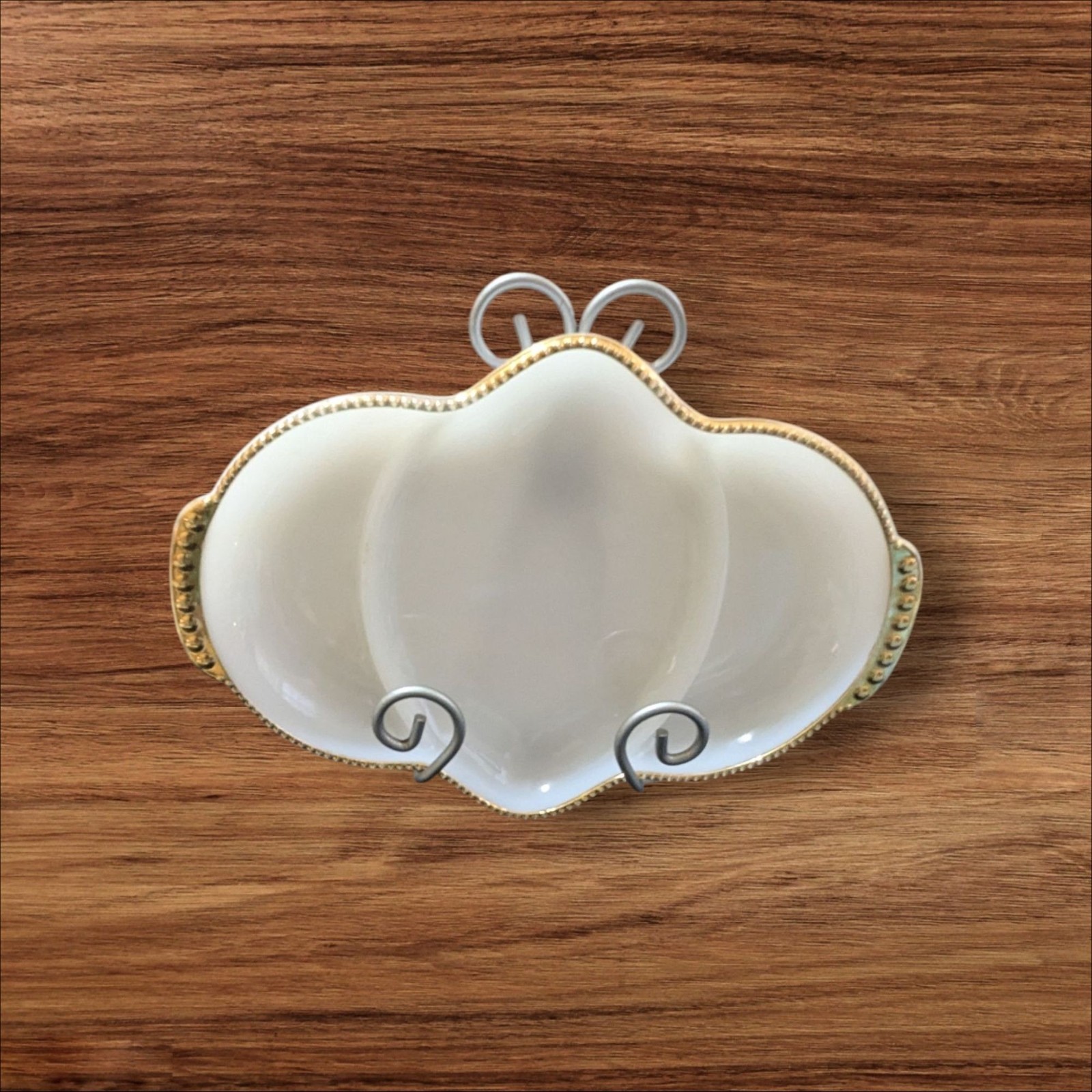 Fire-King Milk Glass Relish Dish Gold Hobnail Trim Dividers Vintage Serving Dish