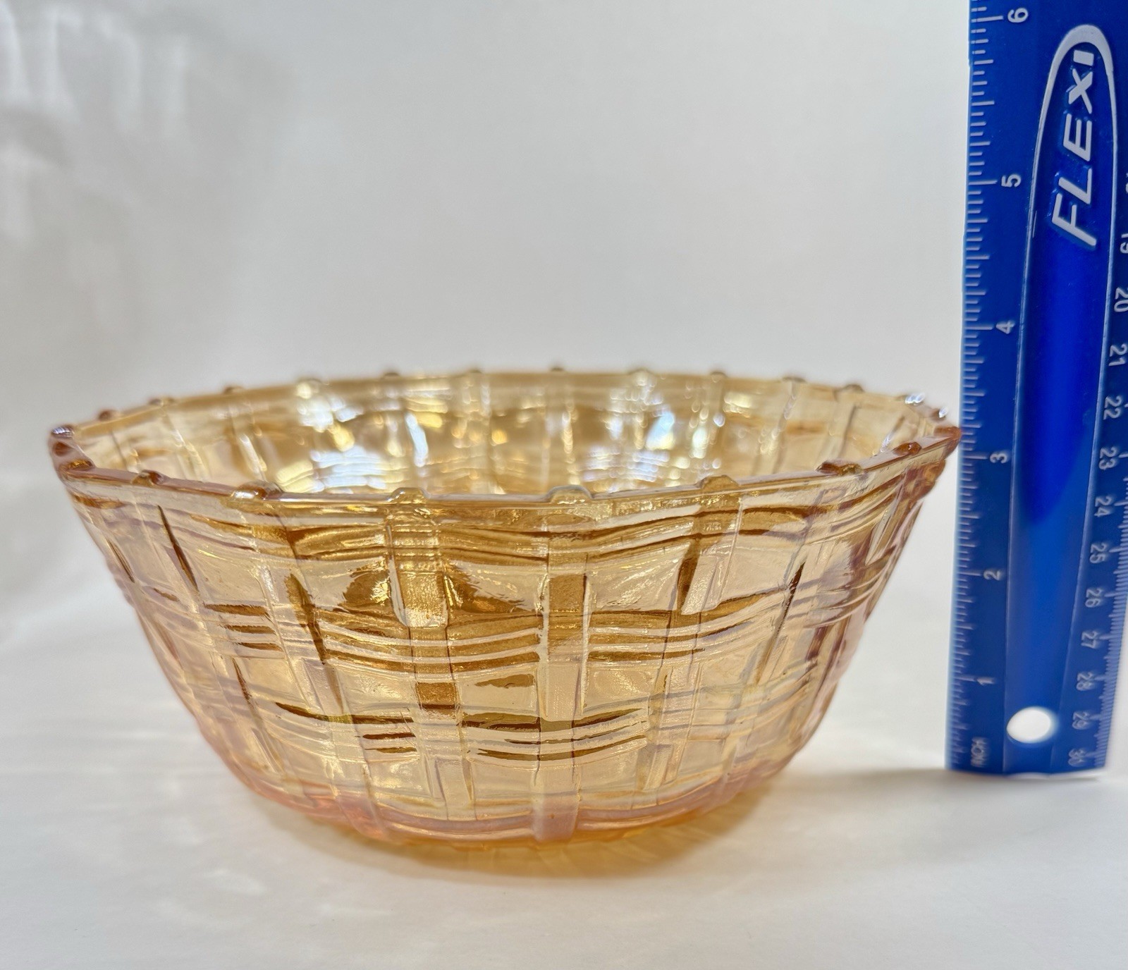 Carnival Glass Bowl Basket Weave Marigold Serving Iridescent 7.25” Vintage B78