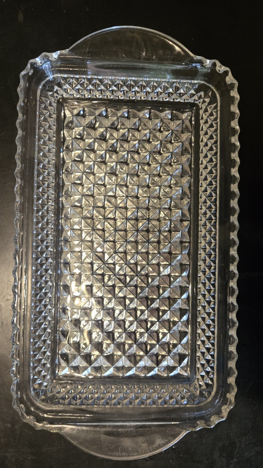 Anchor Hocking Wexford Glass Rectangle Handled Tray Diamond Pattern 9.75″ X ~5″