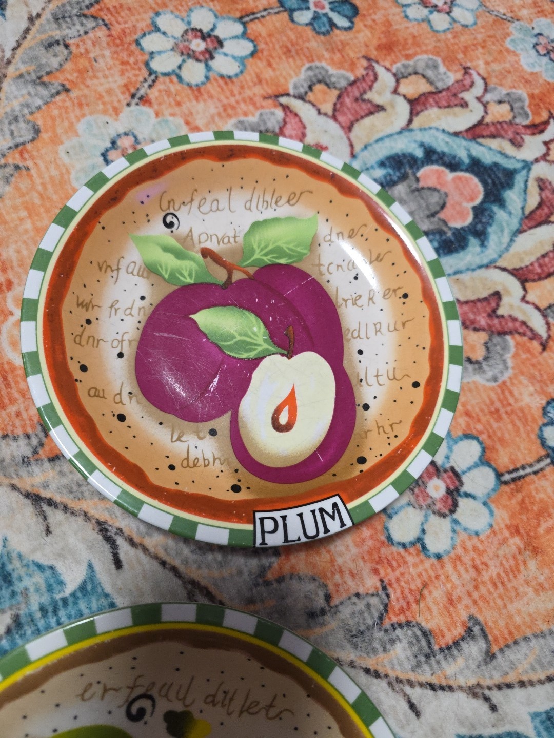 Set of 4 Salad/Dessert Plates 8″ Market Graphics,APPLE, LEMON, PEAR and PLUM