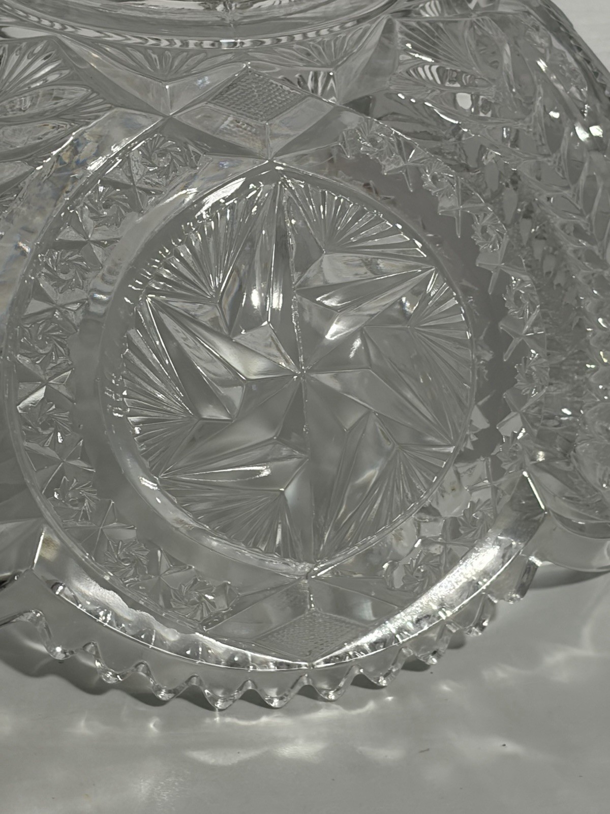 Vtg Rare Pattern Glass Pres Cut Punch Bowl Set LE Smith Stars Feather Horseshoe?