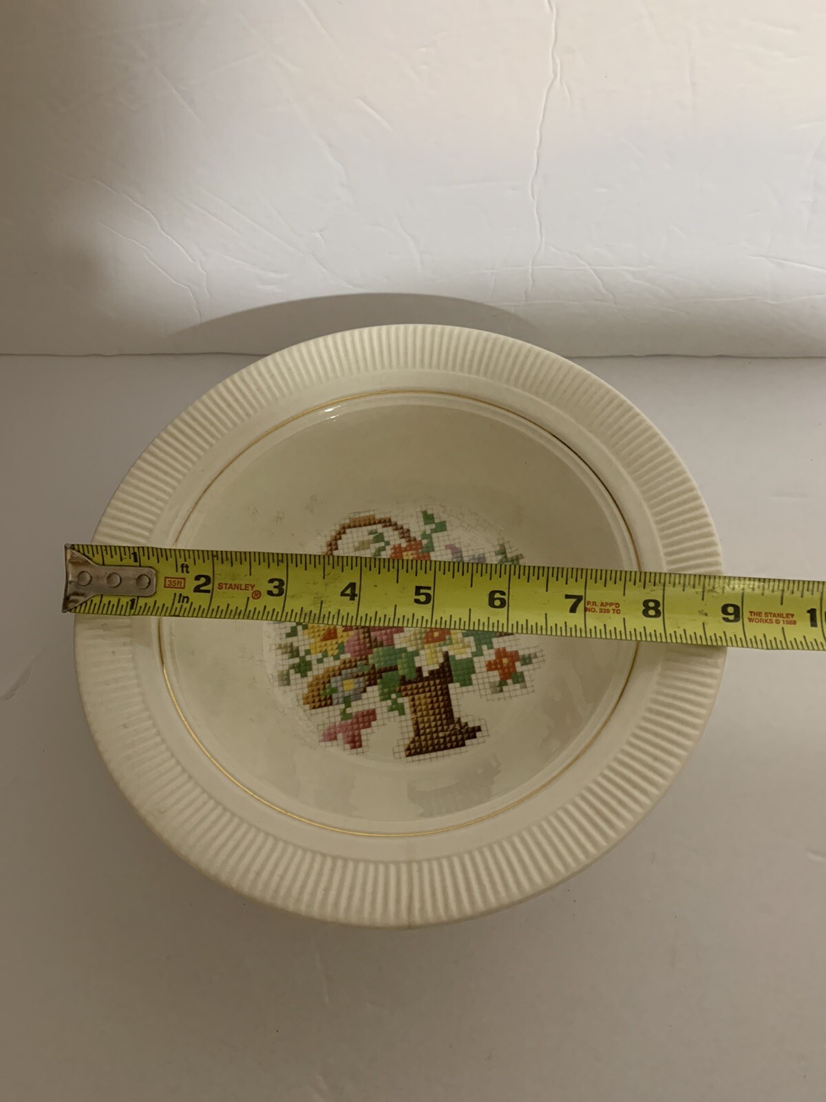 VICTORY SALEM CHINA VINTAGE 9” CERAMIC Serving Bowl FLORAL BASKET PP 23 K Rim