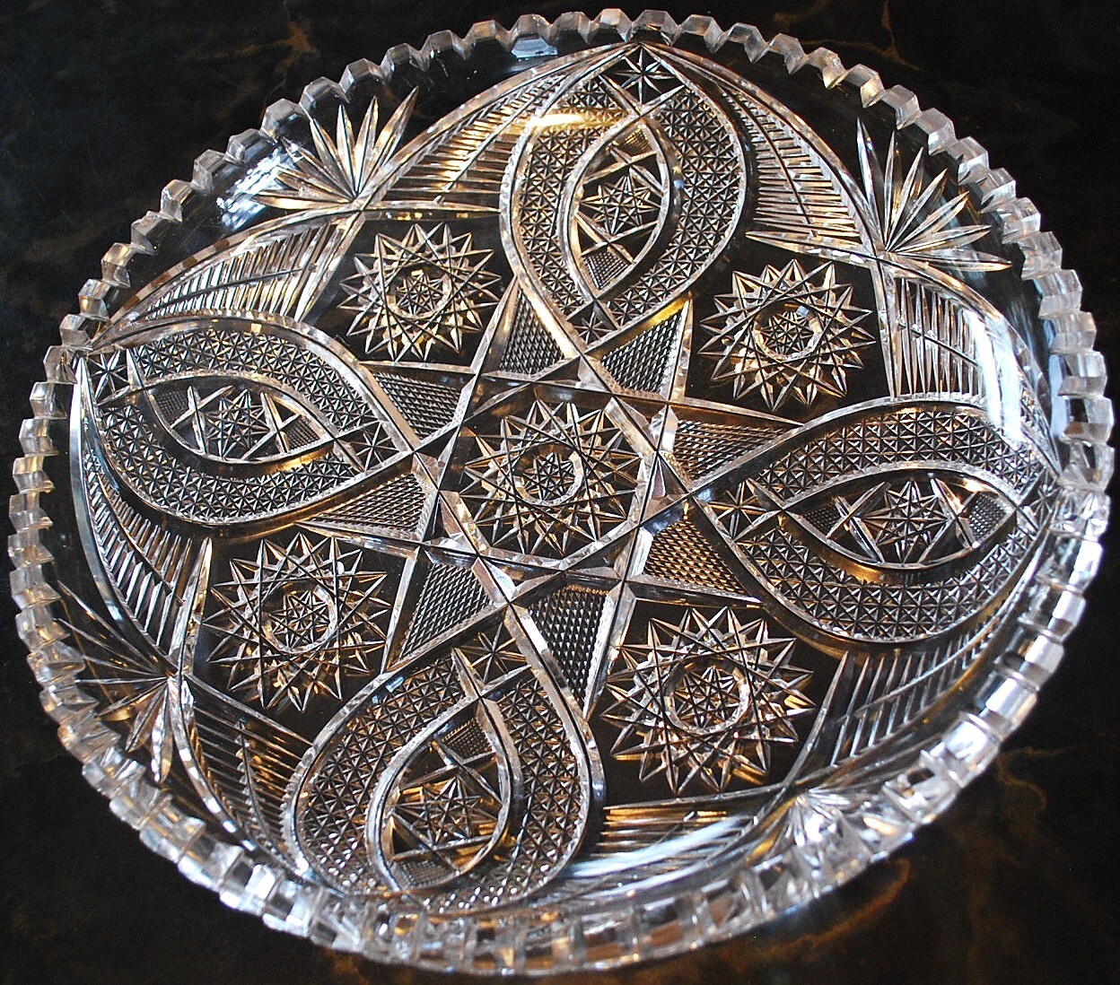Antique ABP American Brilliant Period HOBSTAR CANE Hand Cut CRYSTAL BOWL 11.75″