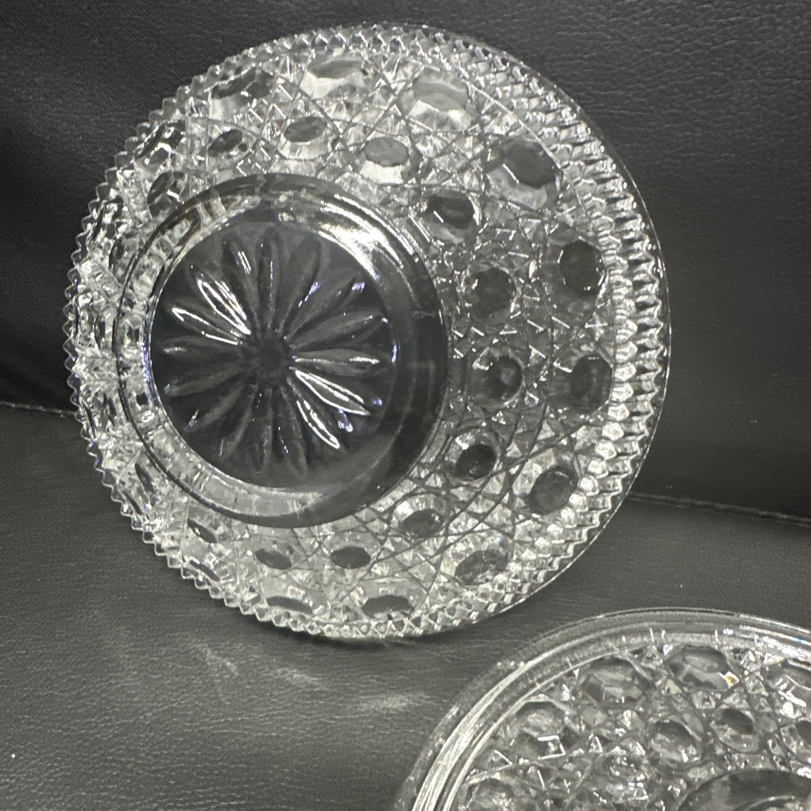 Vintage Windsor Button and Cane Pressed Indiana Glass Clear Covered Candy Dish
