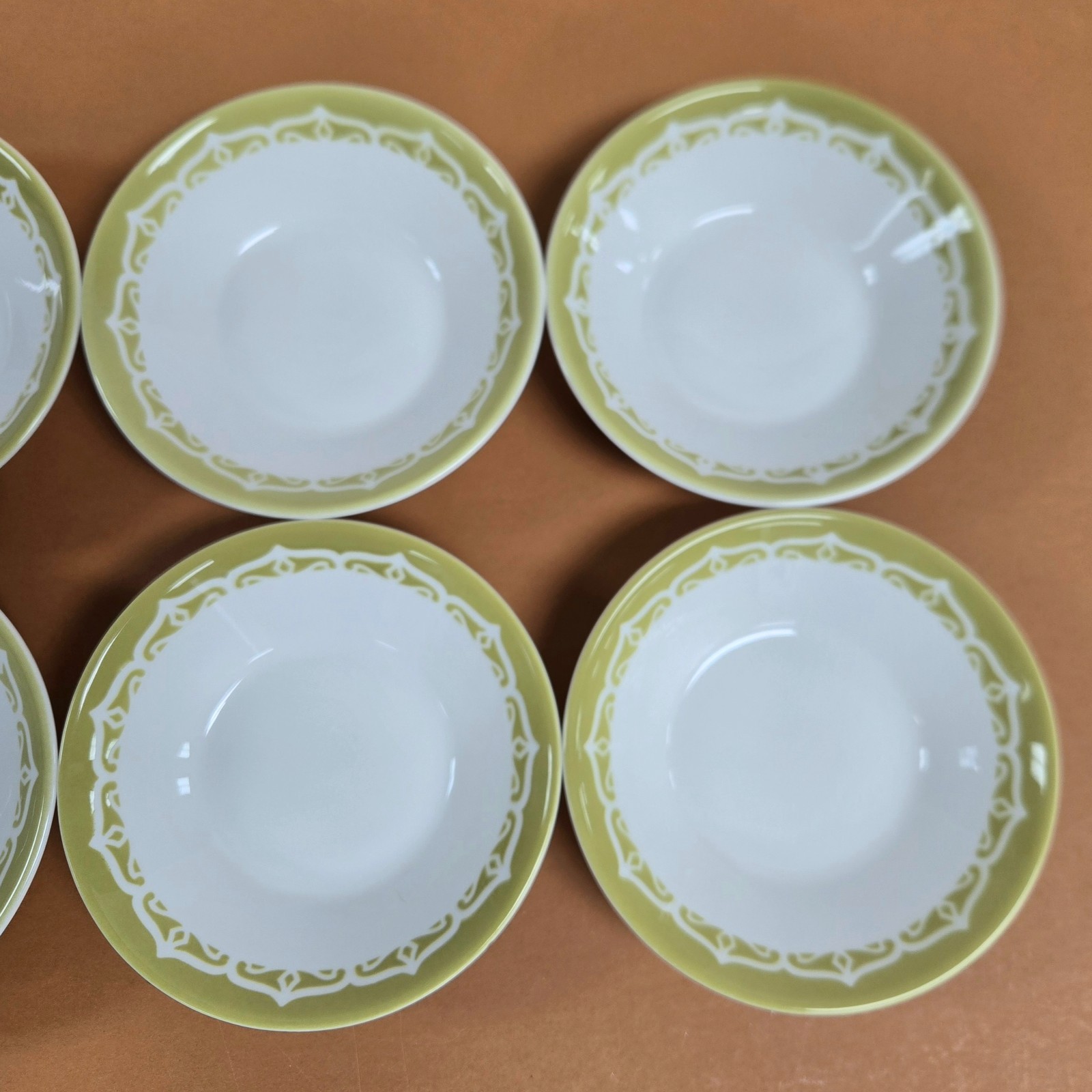 MCM Syracuse China Syralite SY1083 Olive Green Filagree FRUIT BOWLS~ Set Of 6