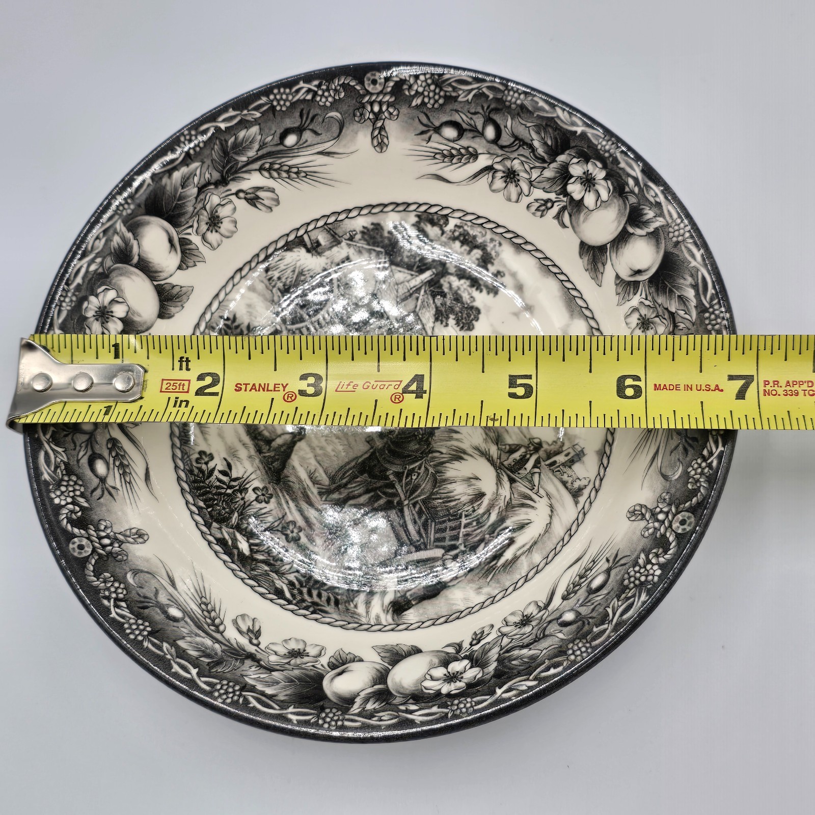 Royal Stafford Black White Transferware Bowl Harvest Scene Made in England 6.5in