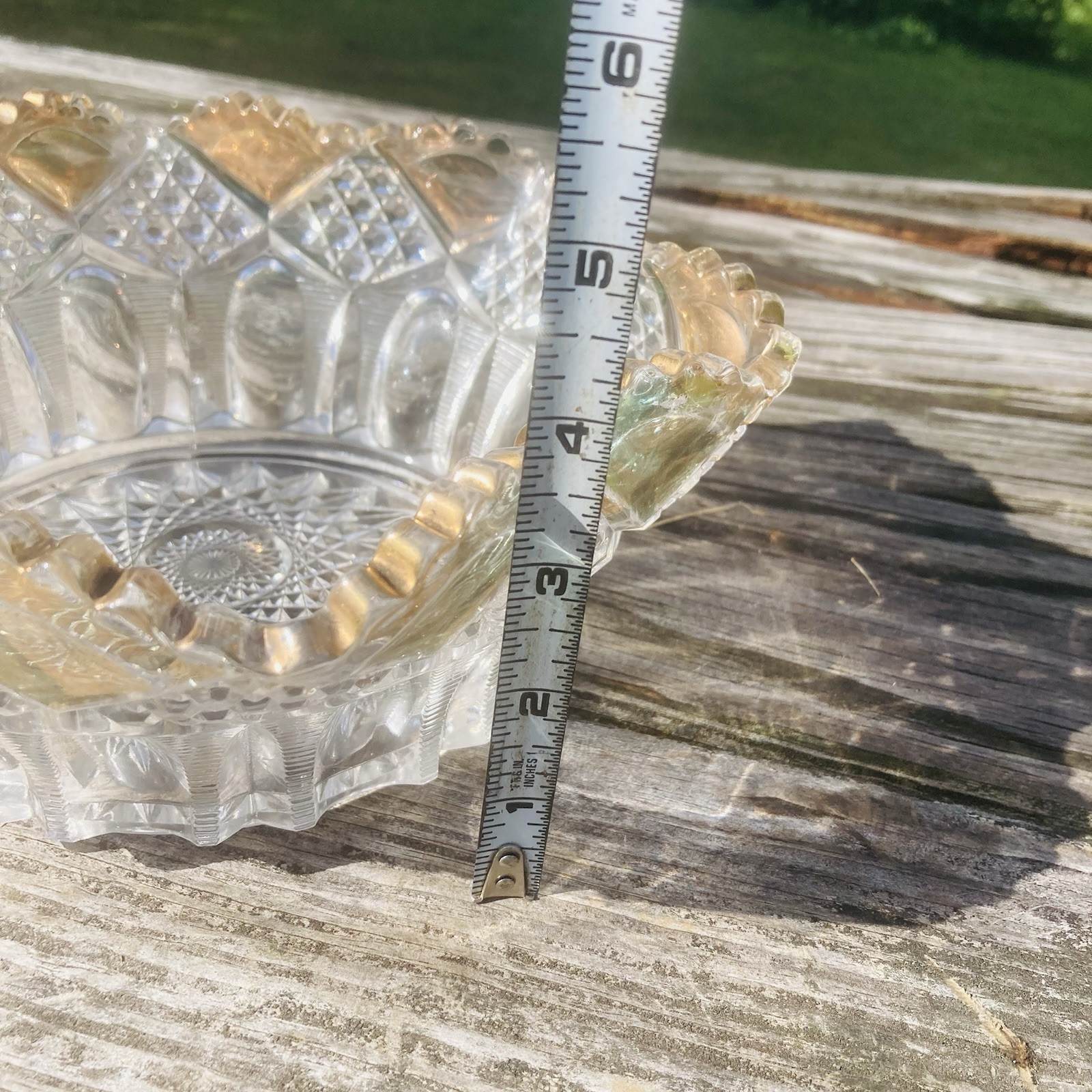 EAPG – Tarentum Glass Co. “Ladders & Diamonds” 9.5” Bowl Ruffled Gold Rim 1903