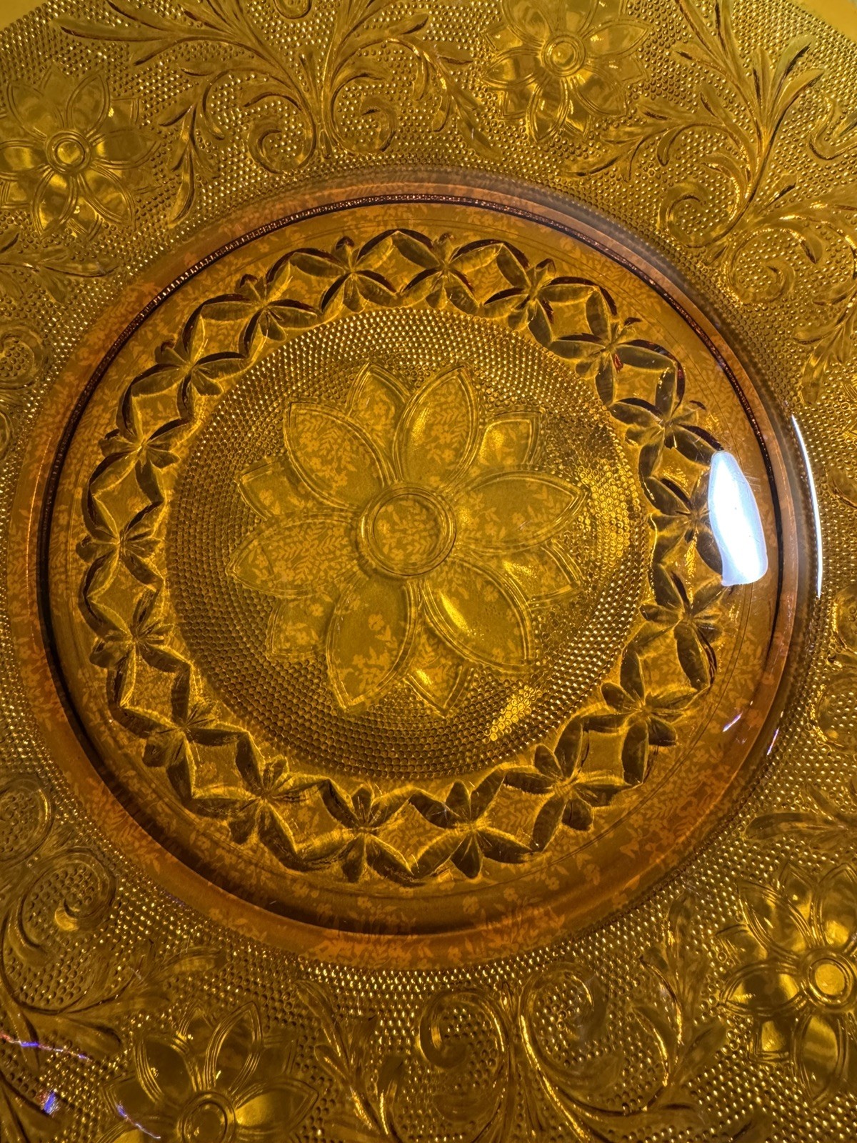 Tiara Daisy Indiana Glass Amber 12” Sandwich Platter Plate