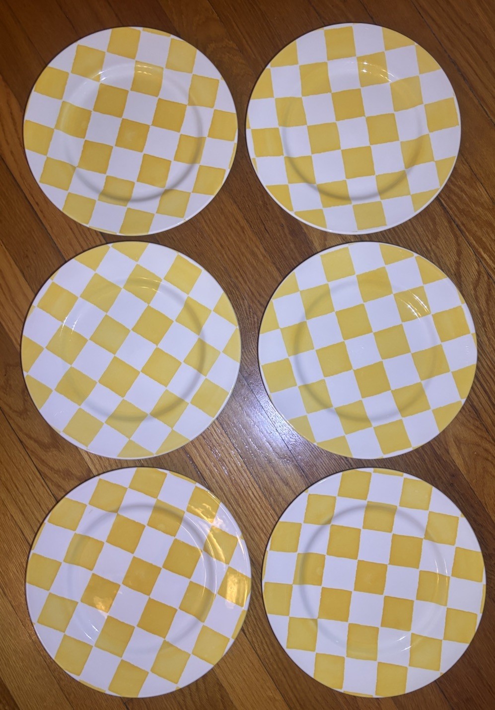 Set of 6 Royal Stafford Chequers Yellow & White Plaid 11″ Dinner Plates READ