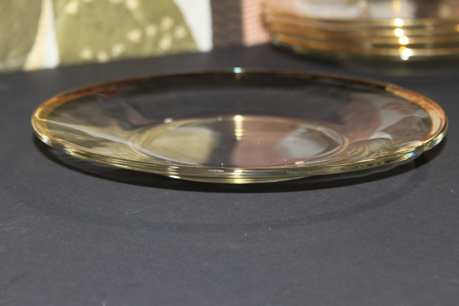 Set of 6 Bormioli Rocco 8” Clear Glass Plate Gold Rim Salad Dessert Plate Italy