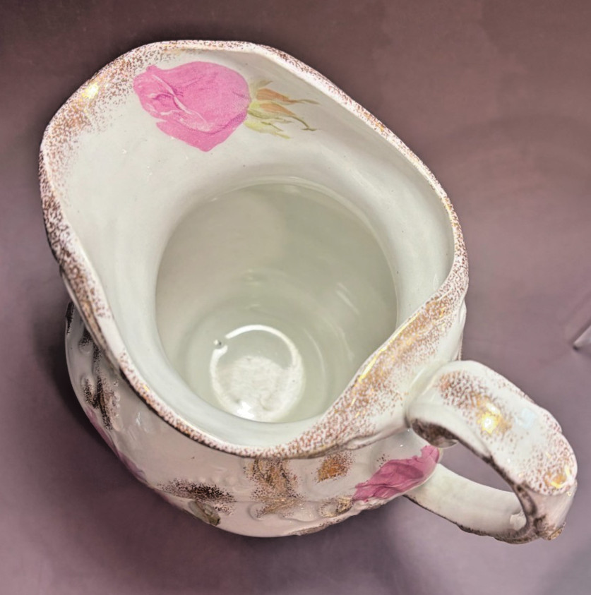 Antique J&G Meakin Hanley England Ironstone Washstand Pitcher Rose Floral Gilt