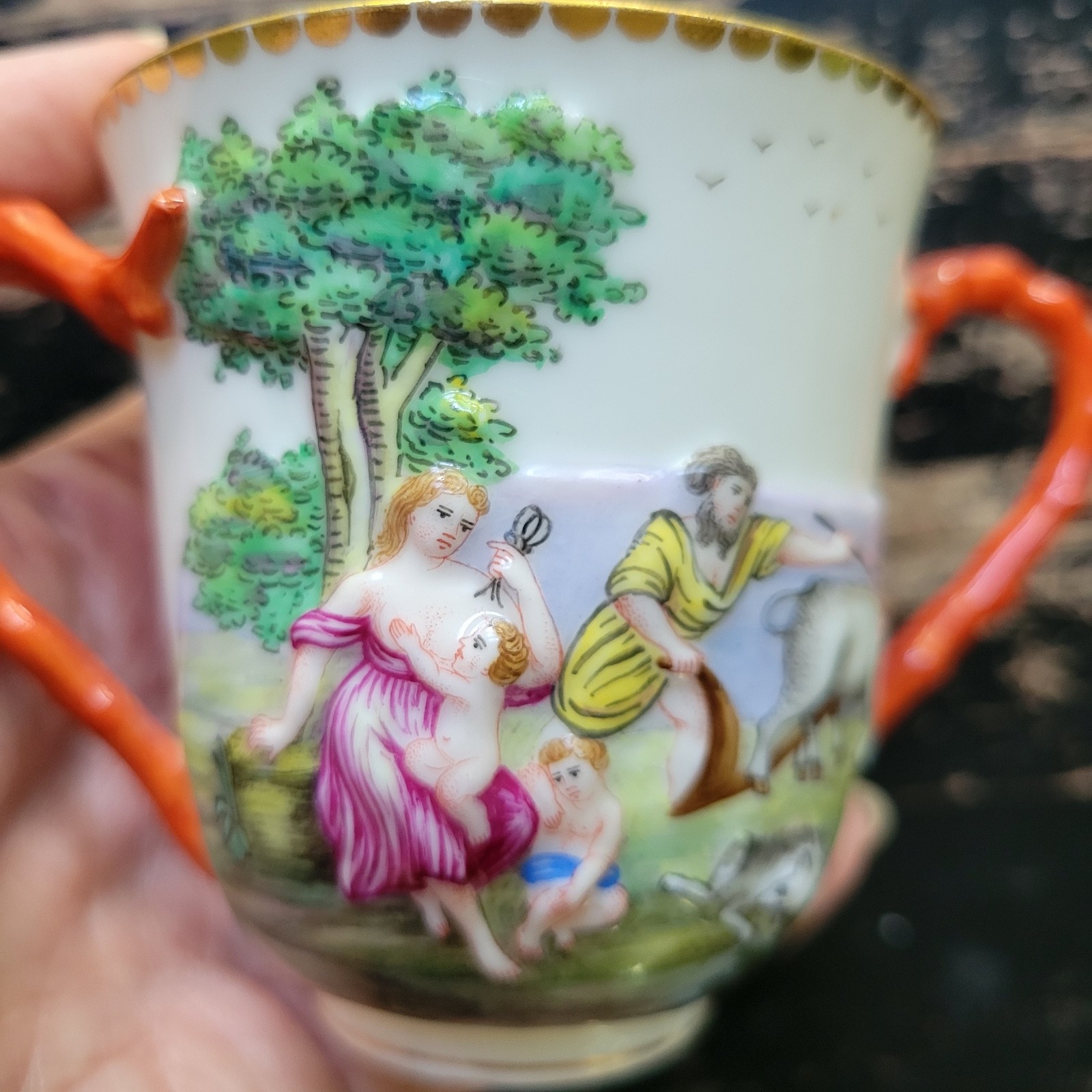 Antique 1800s Ginori Doccia Capodimonte Lidded Porcelain Chocolate Cup Italian