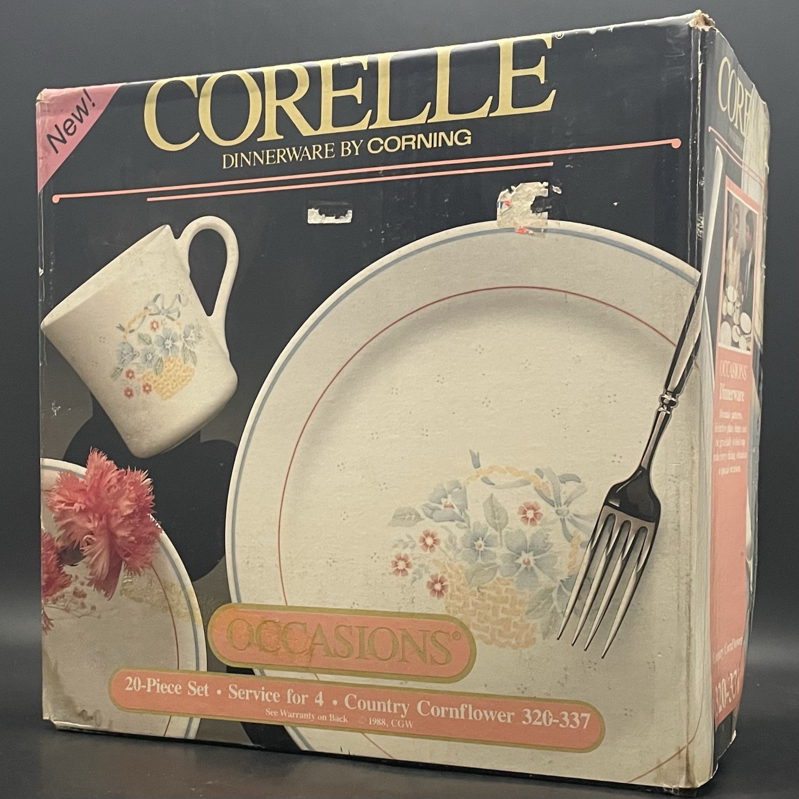 Corelle by Corning 20pc NOS Occasions Country Cornflower Dinnerware Set 1988-93