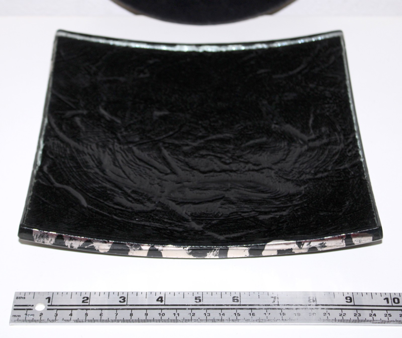 Annie Glass Black Plate Square Platinum Edge 4 1/2 pounds 10 inch Signed 1989