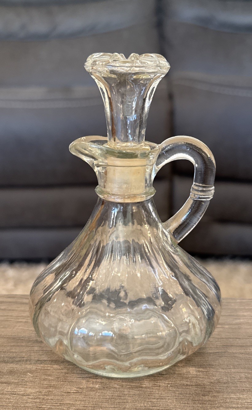 Vintage Clear Glass Oil/ Vinegar Bottle With Stopper-5 & 1/2 Inches Tall