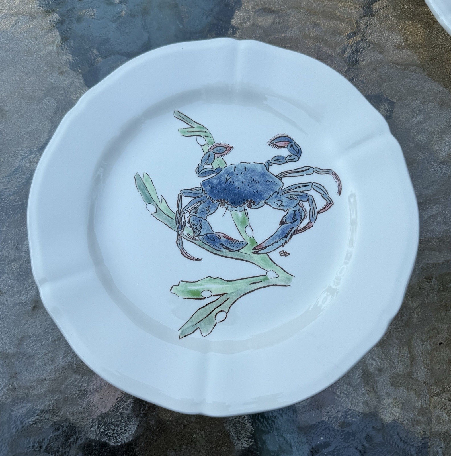 Gien Grands Crustaces 9” Salad Scalloped Plate Set Shellfish France 2015 Set-6