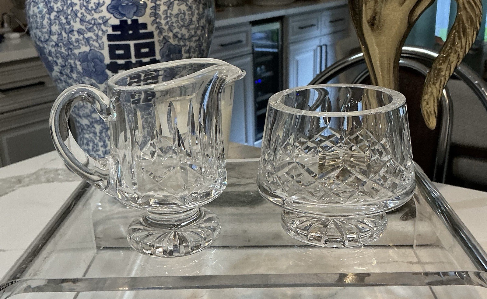 Waterford Crystal Lismore Footed Creamer and Open Sugar Bowl Set. FREE SHIPPING