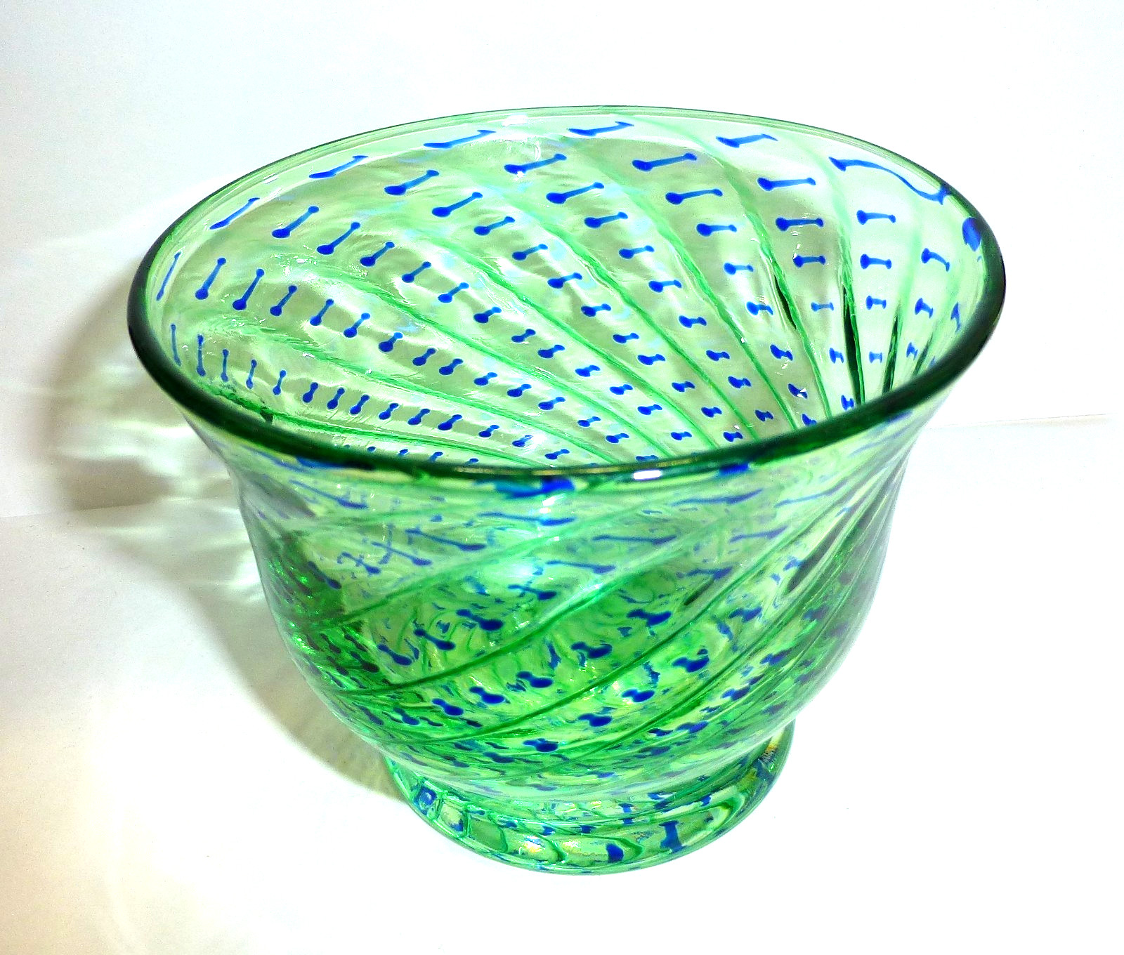 Vintage Zellique art glass bowl swirl blue green signed 1994