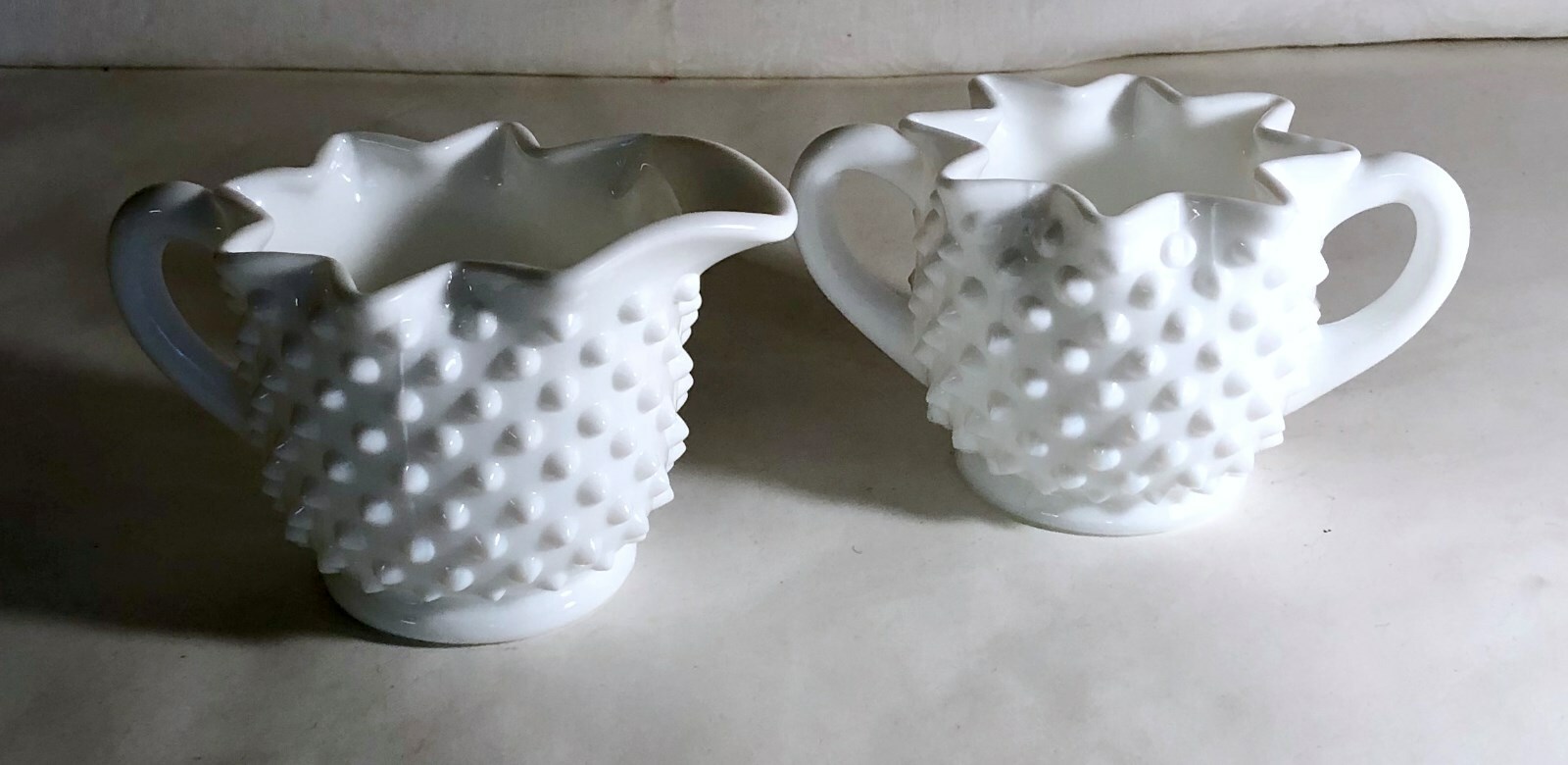 Fenton Milk Glass Hobnail Star Shaped Creamer And Sugar